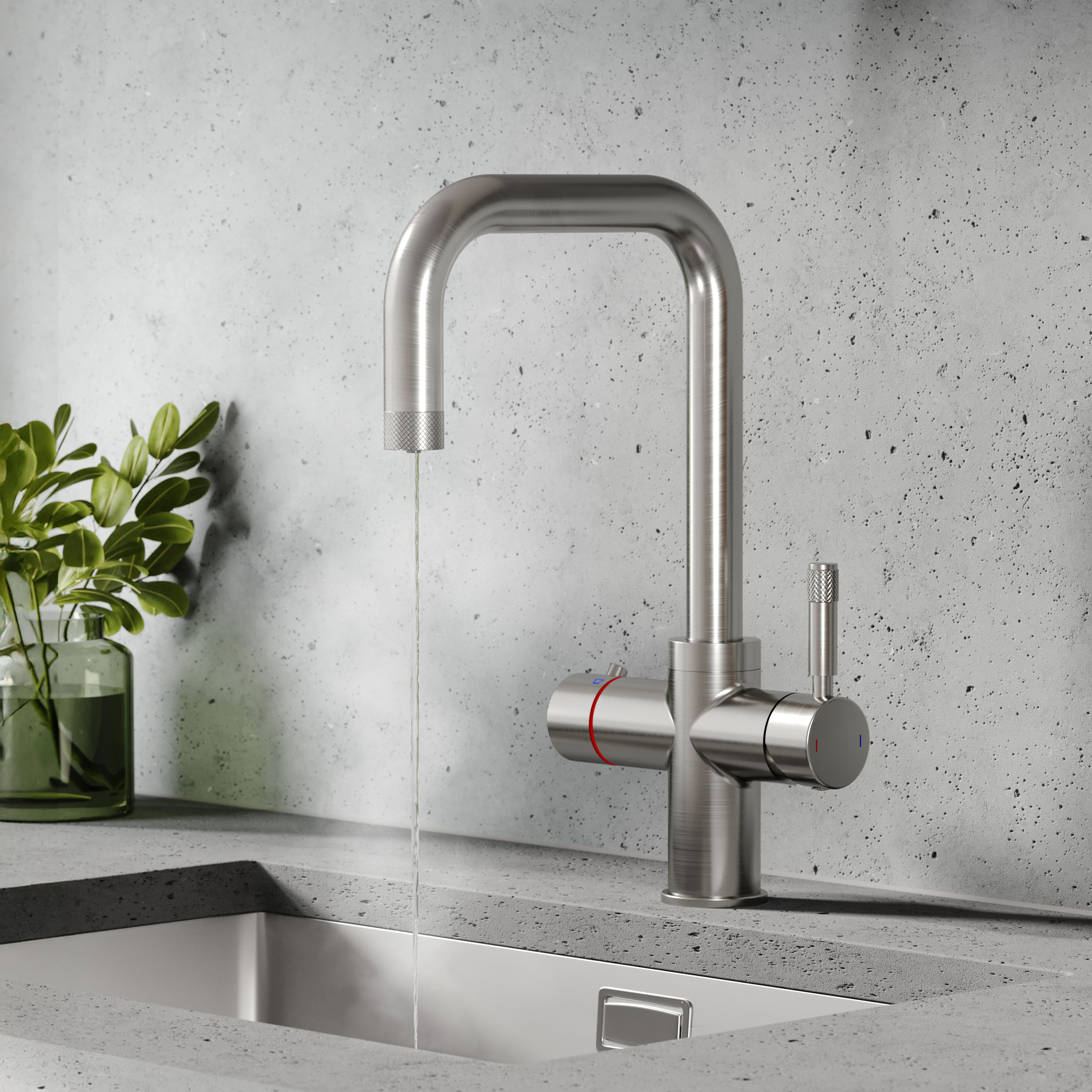 Vellamo Aura 4-in-1 Instant Boiling Water Tap with Knurled Handles & Spout, Boiler, Chiller & Filter