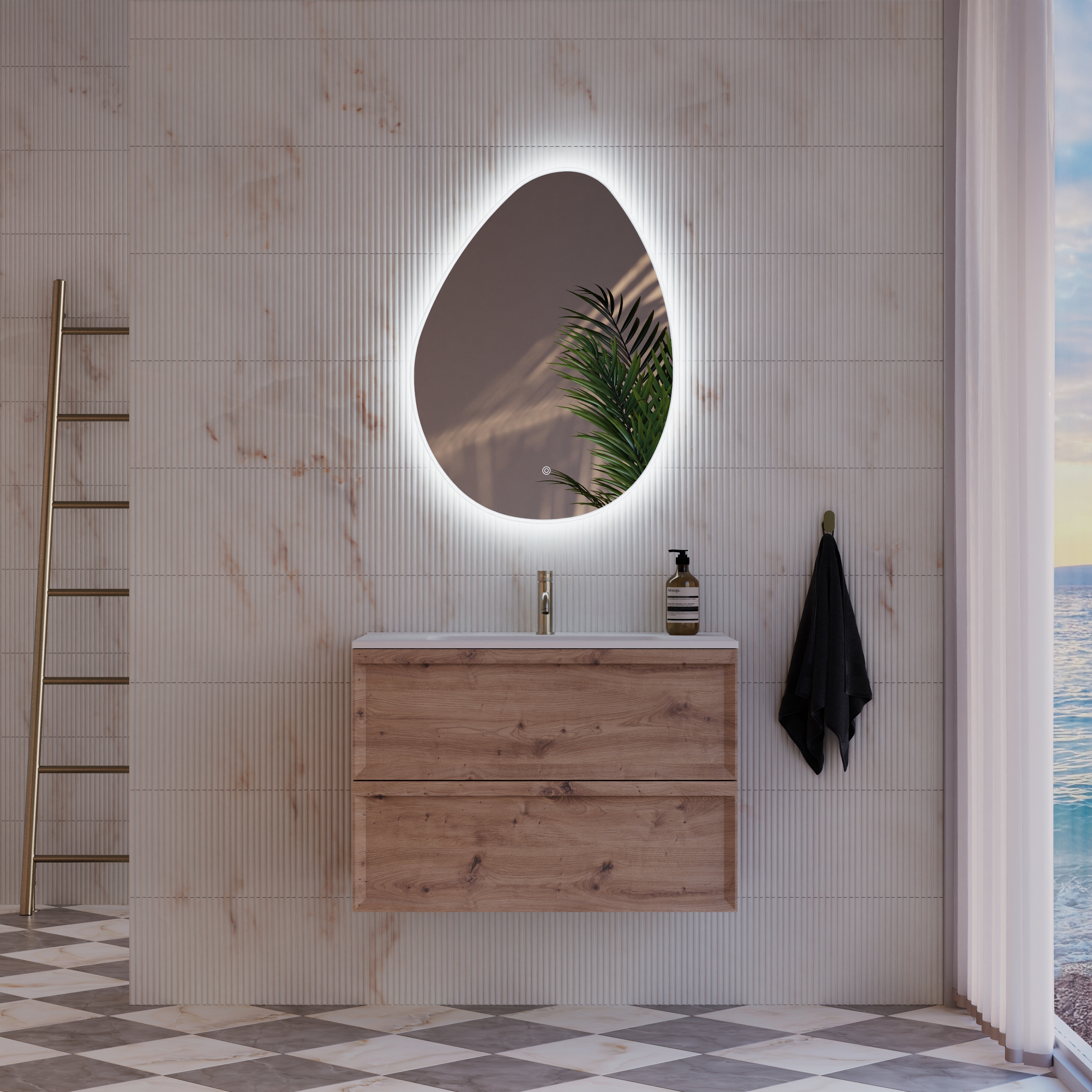 Organics Pebble LED illuminated Mirror with Demister Pad & Colour Change Lights - 600 x 800mm