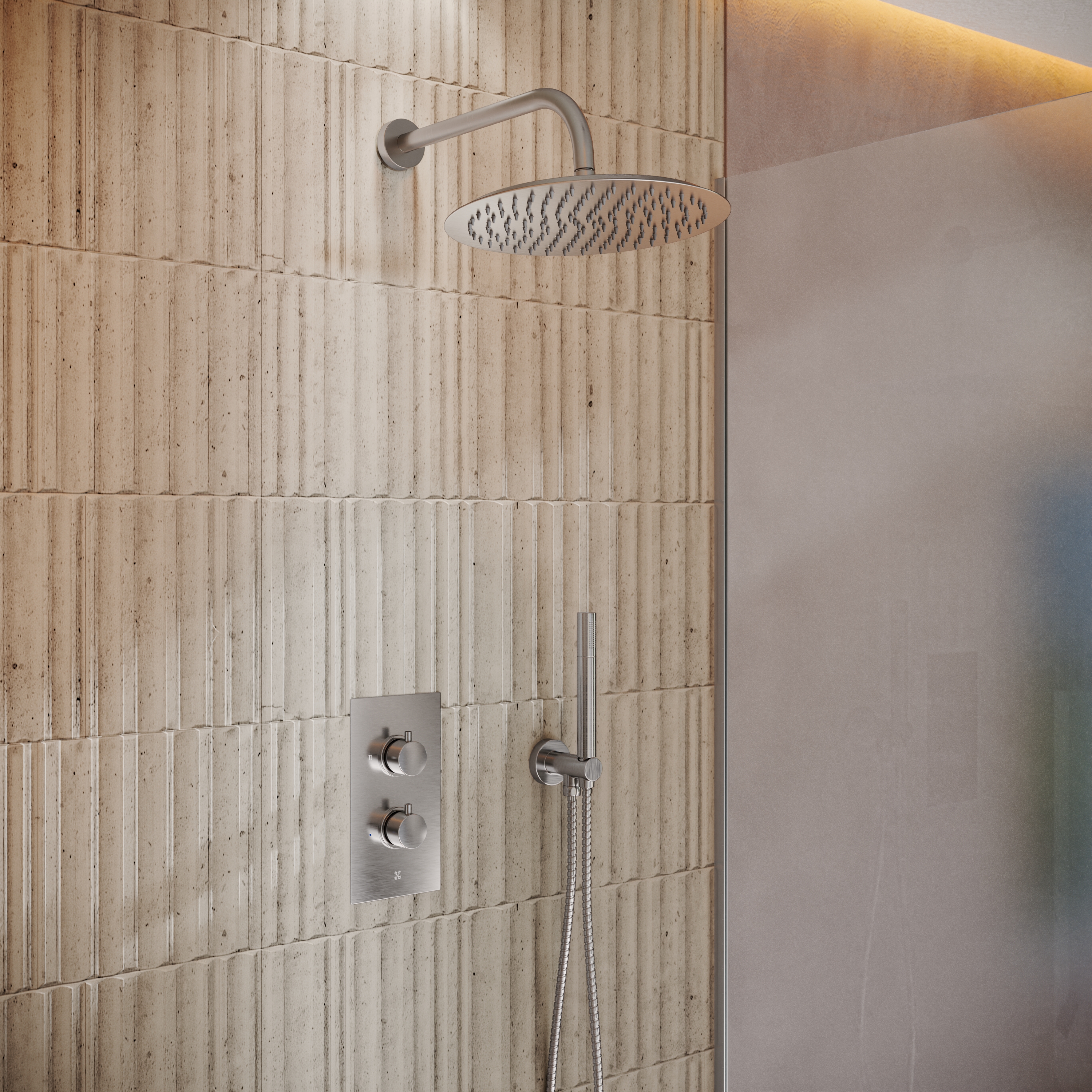 Core 2 Outlet Portrait Concealed Thermostatic Valve, Fixed Head & Shower Handset Kit