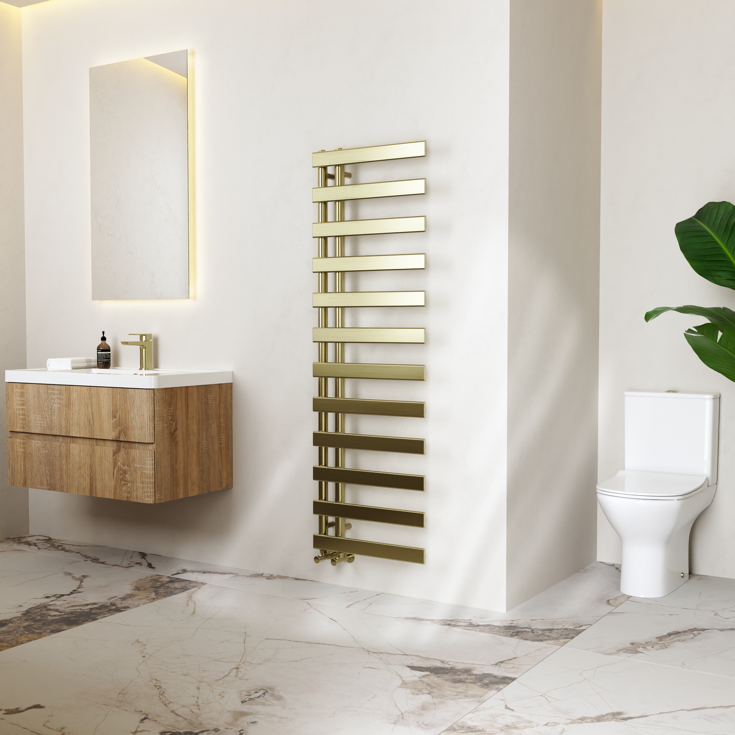 Toasty Retreat Brushed Brass Offset Heated Towel Rail