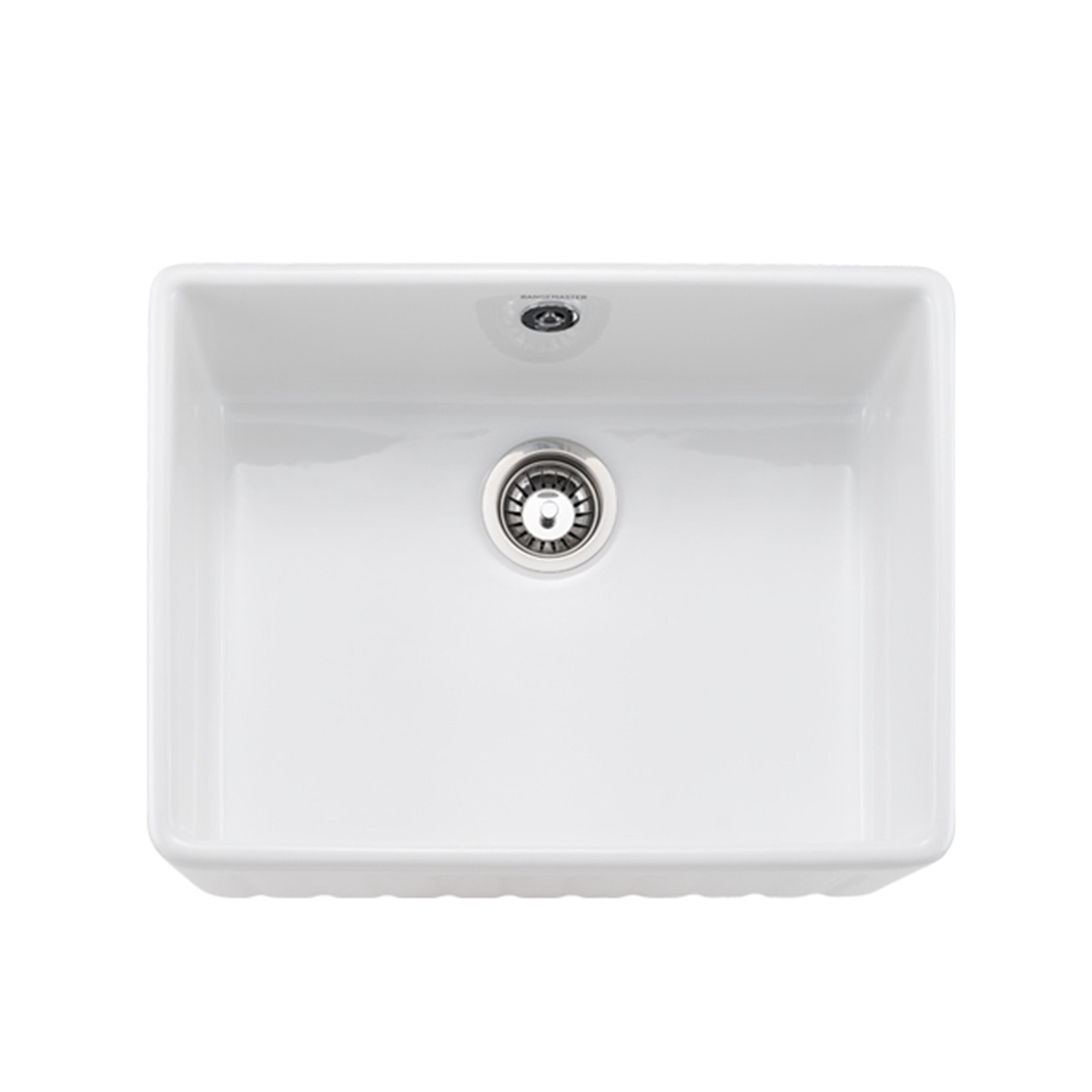 Rangemaster Harmony Fluted 1 Bowl White Fireclay Ceramic Sit On Belfast Sink & Waste Kit - 595 x 450mm