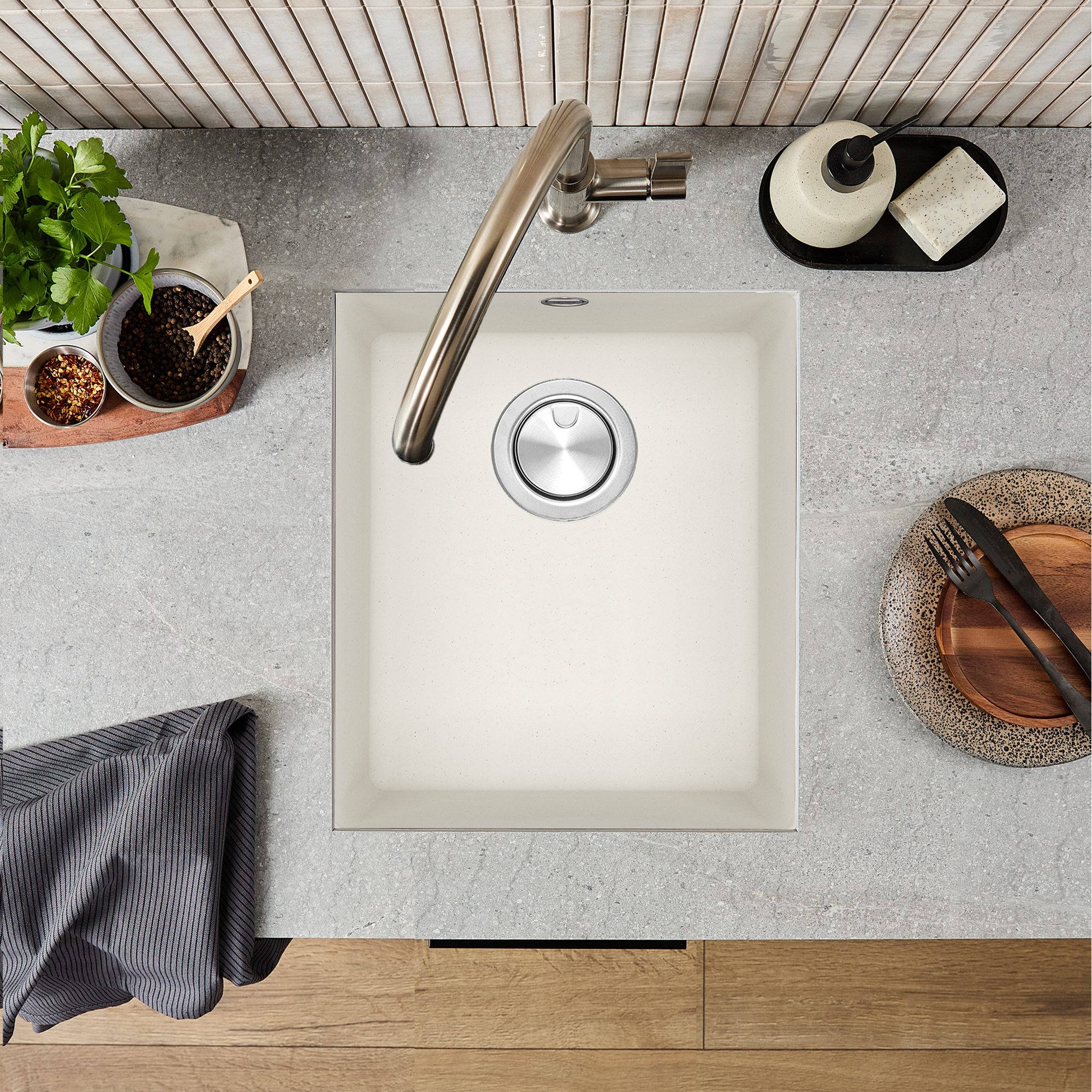 Clearwater Lumen 1 Bowl Granite Composite Inset/Undermount Kitchen Sink - 390 x 450mm