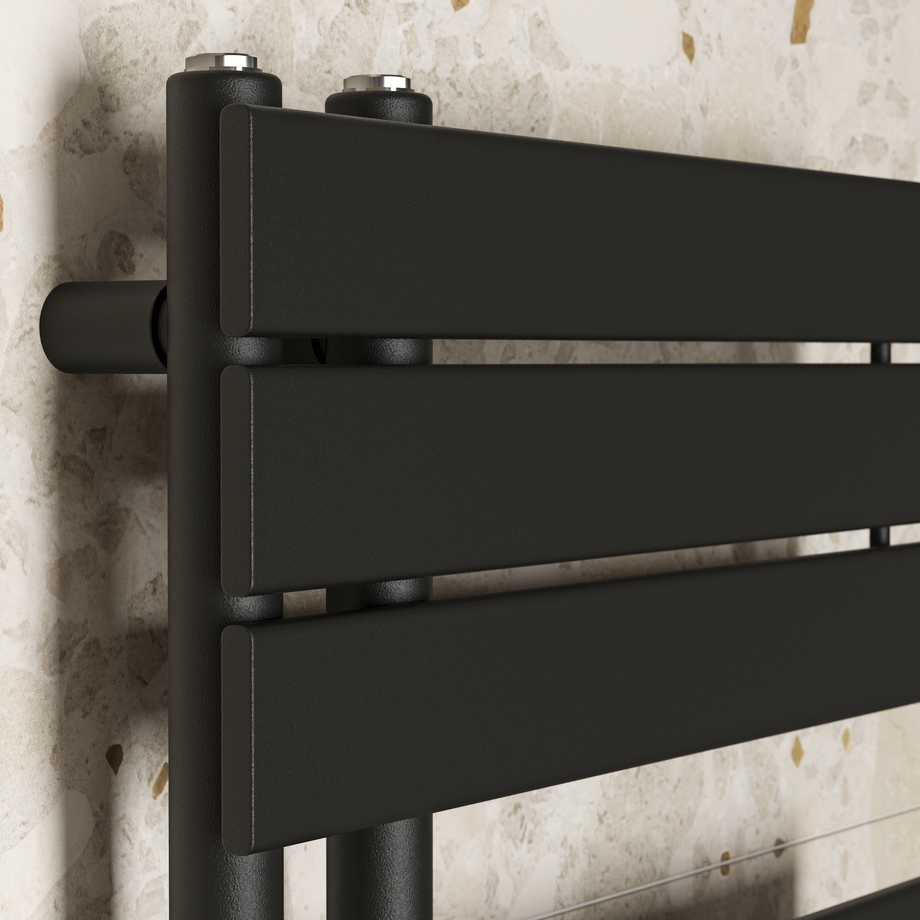 Toasty Haven Matt Black Flat Panel Offset Heated Towel Rail - 1290 x 500mm