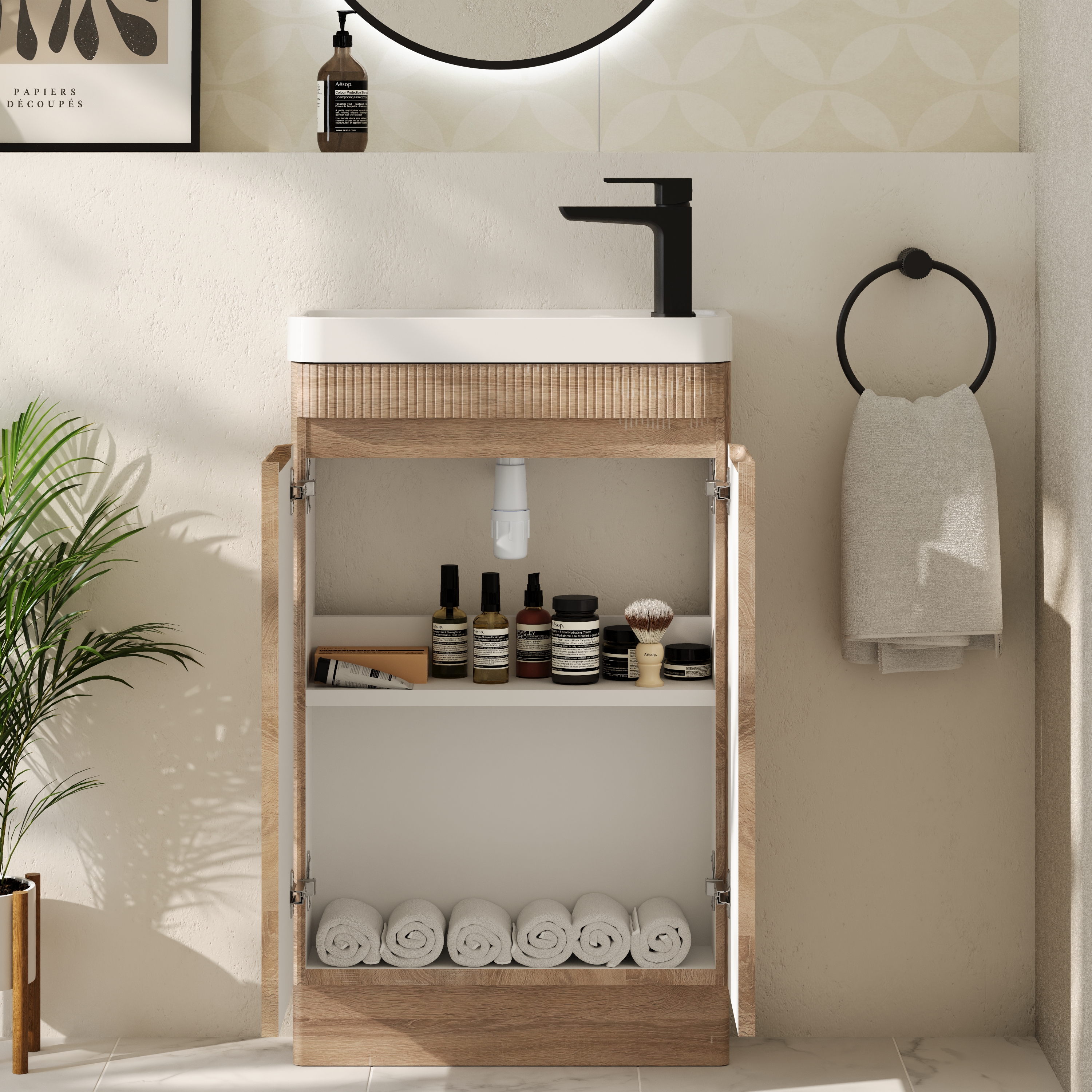 Drench Origin 500mm Fluted Cloakroom Floorstanding Vanity Unit & Basin