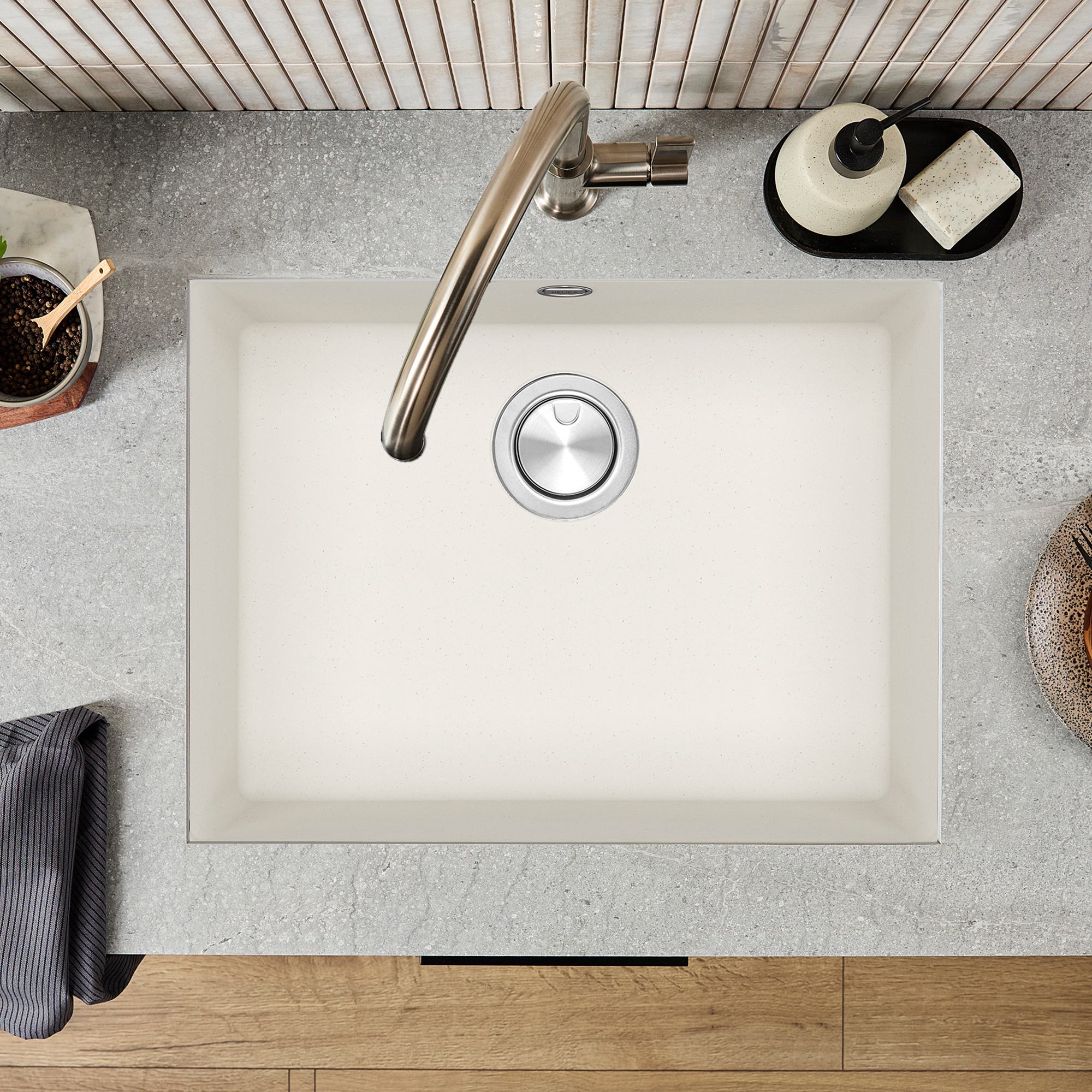 Clearwater Lumen 1 Bowl Granite Composite Inset/Undermount Kitchen Sink - 590 x 450mm