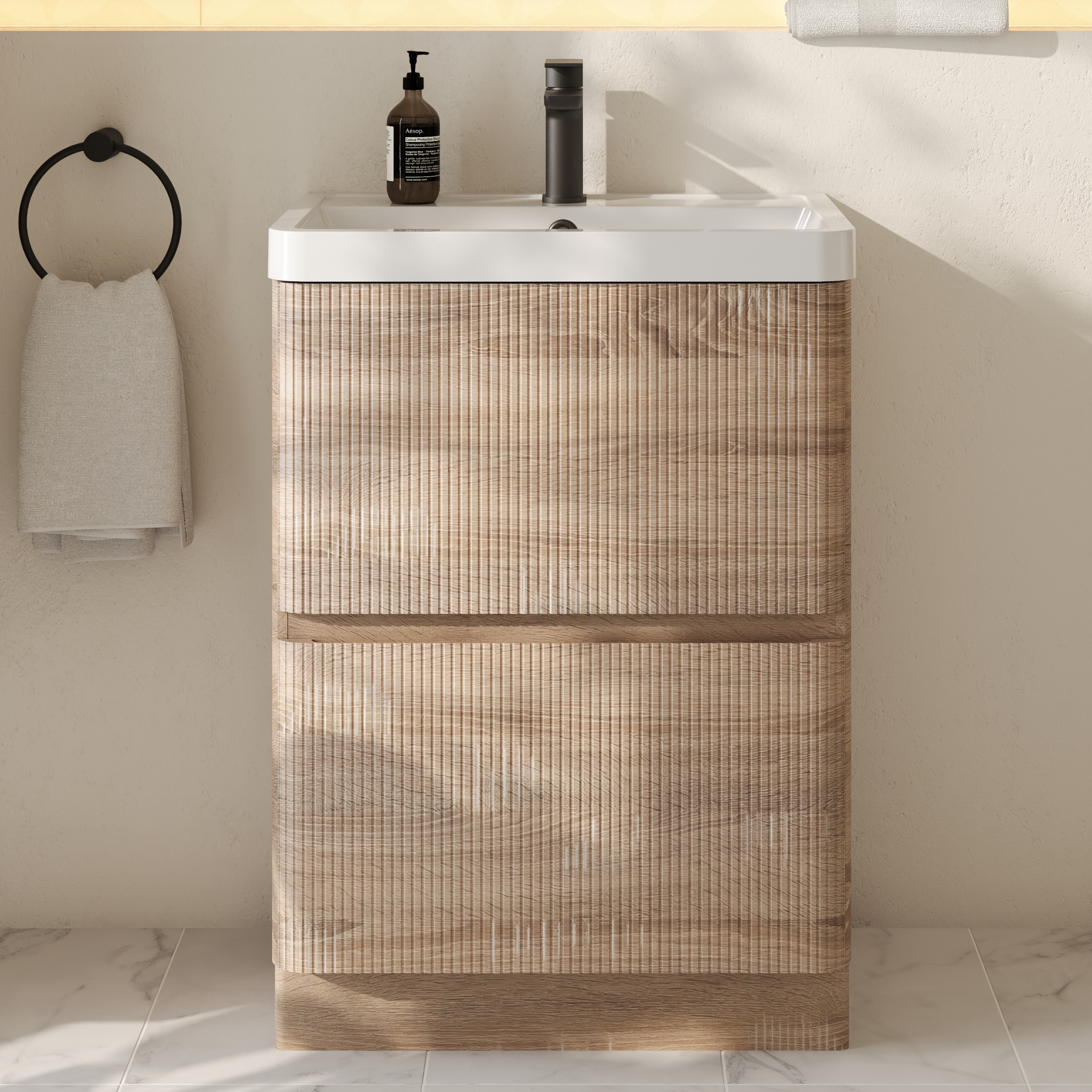 Drench Origin 600mm Fluted Floorstanding Vanity Unit & Basin