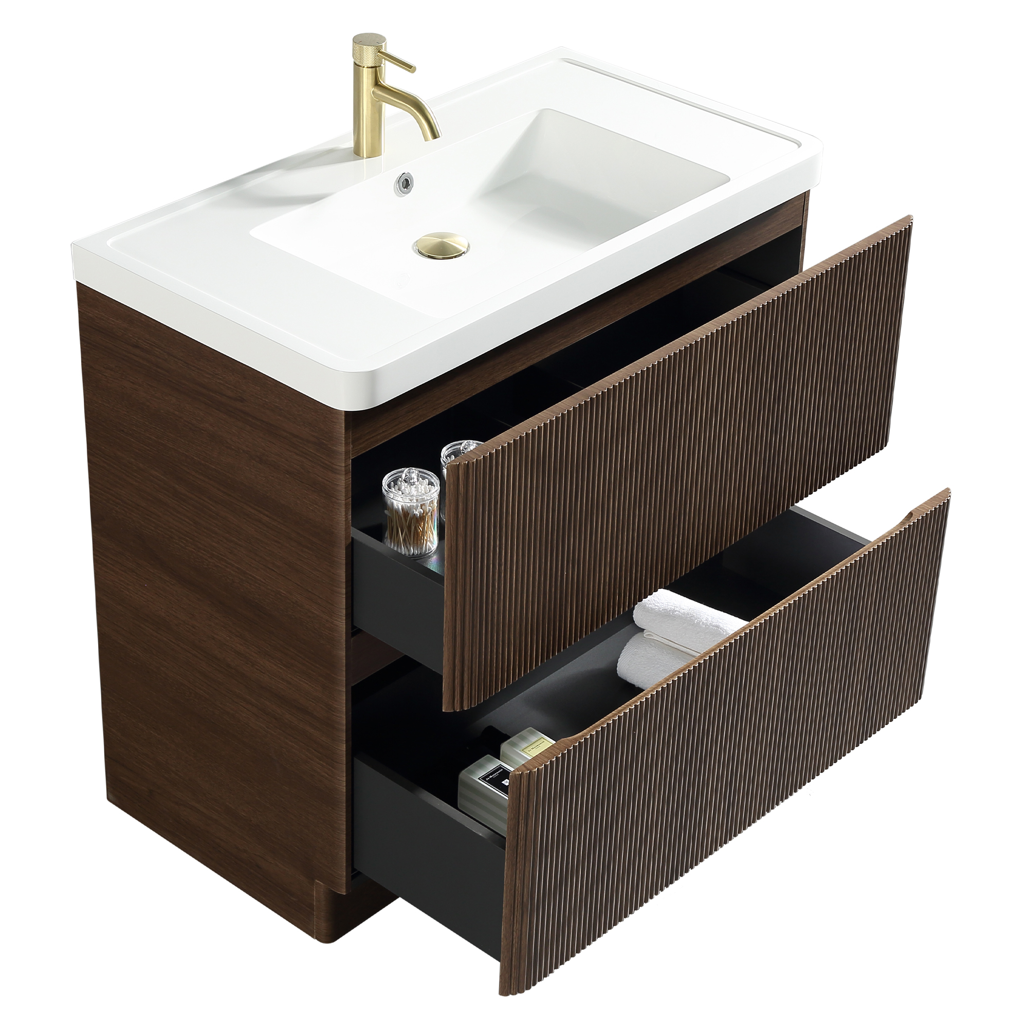 Drench Origin 900mm Fluted Floorstanding Vanity Unit & Polymarble Basin