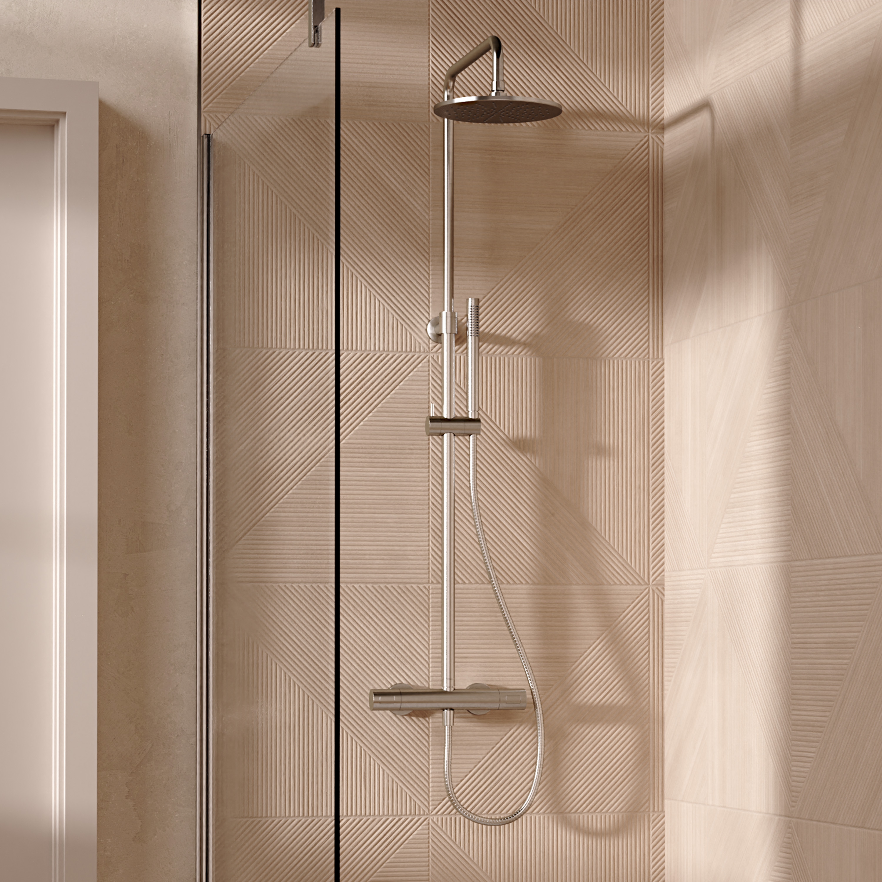 Crosswater Central Exposed Thermostatic Shower Valve with Rigid Riser & Handset Kit - Brushed Nickel