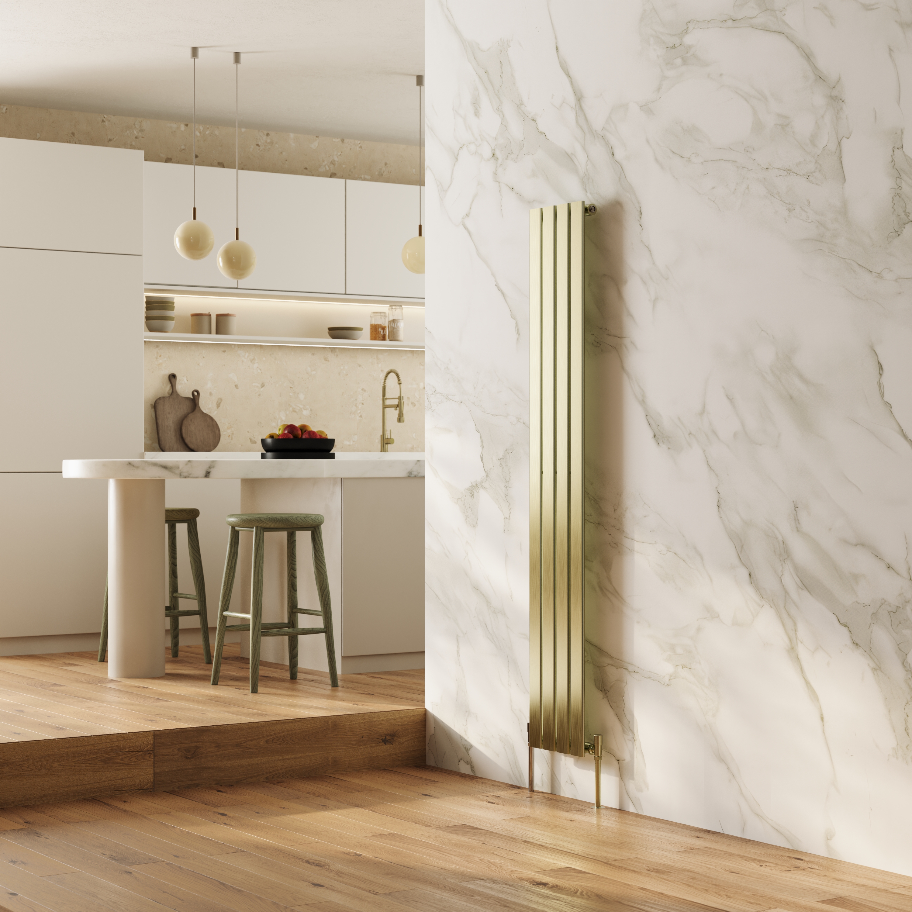 Toasty Radiance Brushed Brass Single Flat Panel Vertical Radiator
