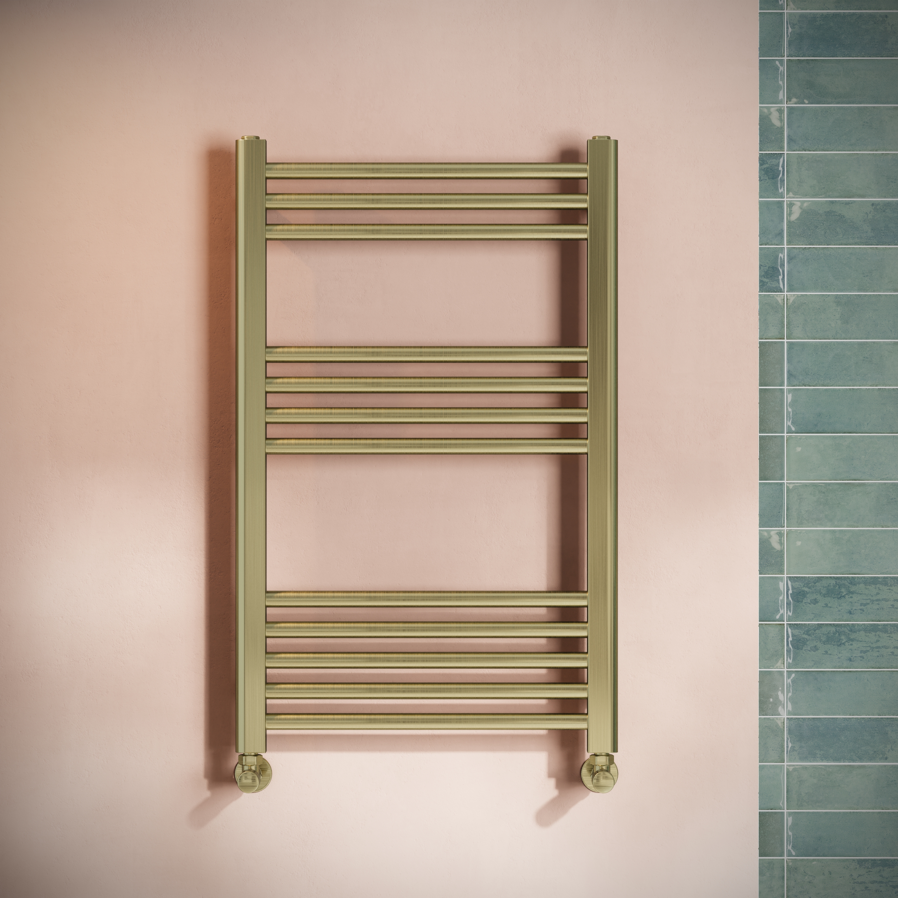 Toasty Glow Brushed Brass 22mm Heated Ladder Towel Rail