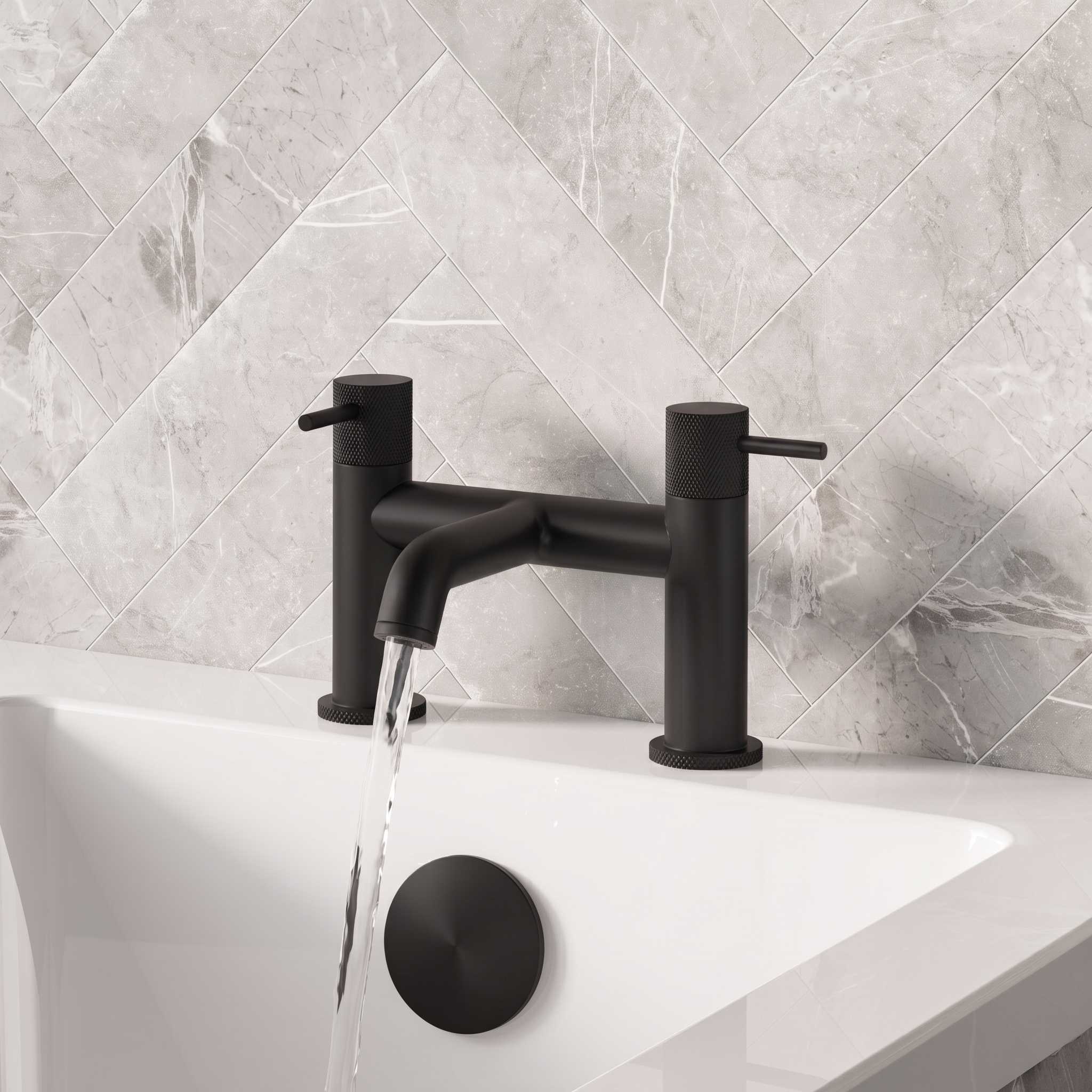 Harbour Clarity Knurled Deck Mounted Bath Mixer Tap