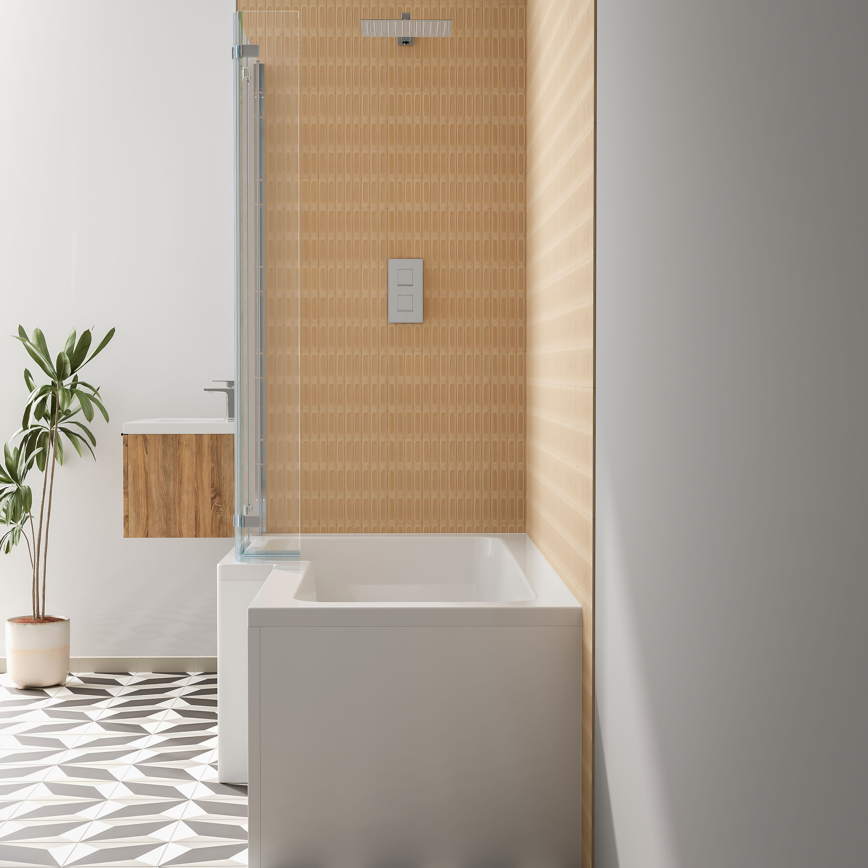 Armourcast Reinforced L Shape Single Ended Bath with Panel & Shower Screen - 1700 x 700
