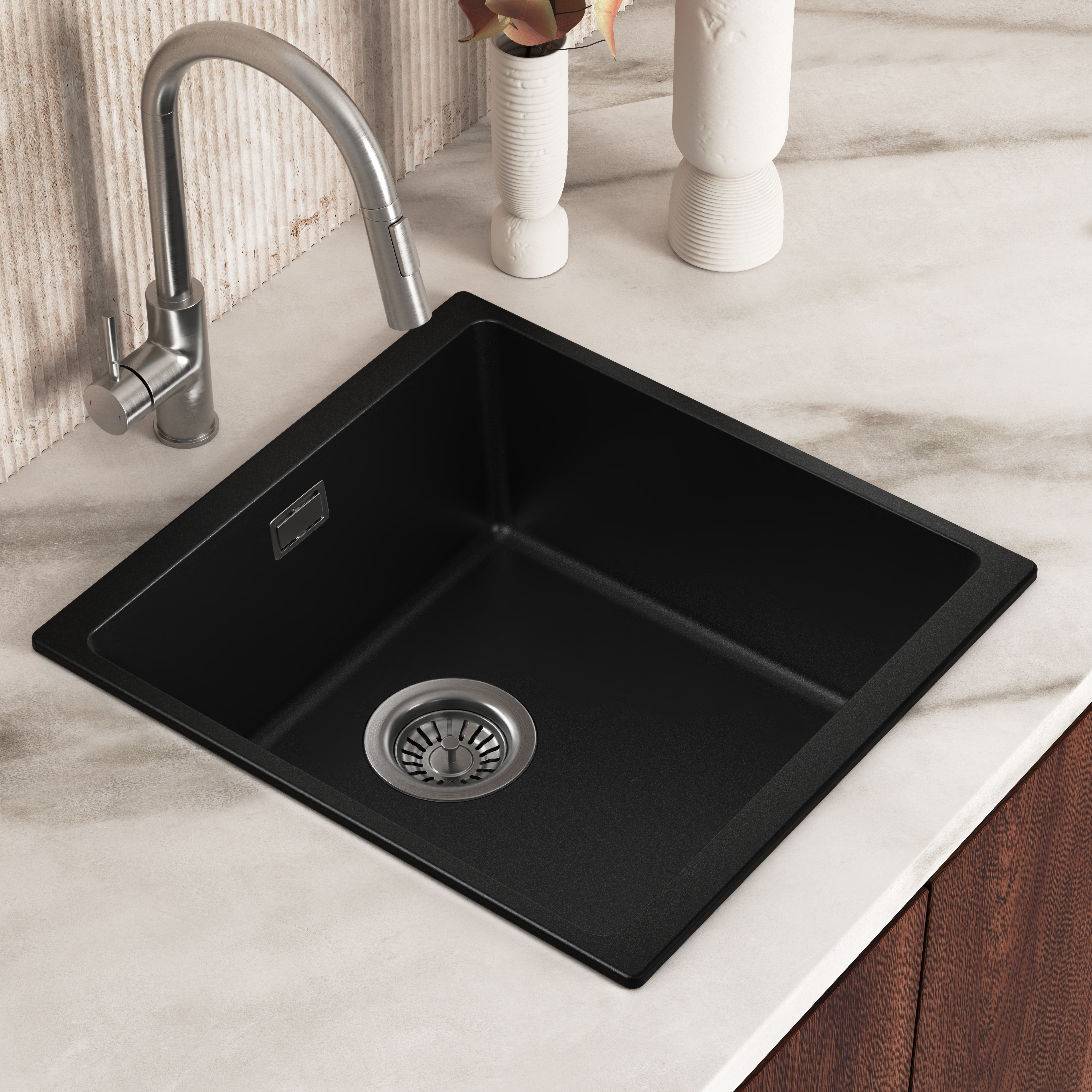 Vellamo Terra 1 Bowl Granite Composite Inset or Undermount Kitchen Sink & Waste - 430 x 460mm