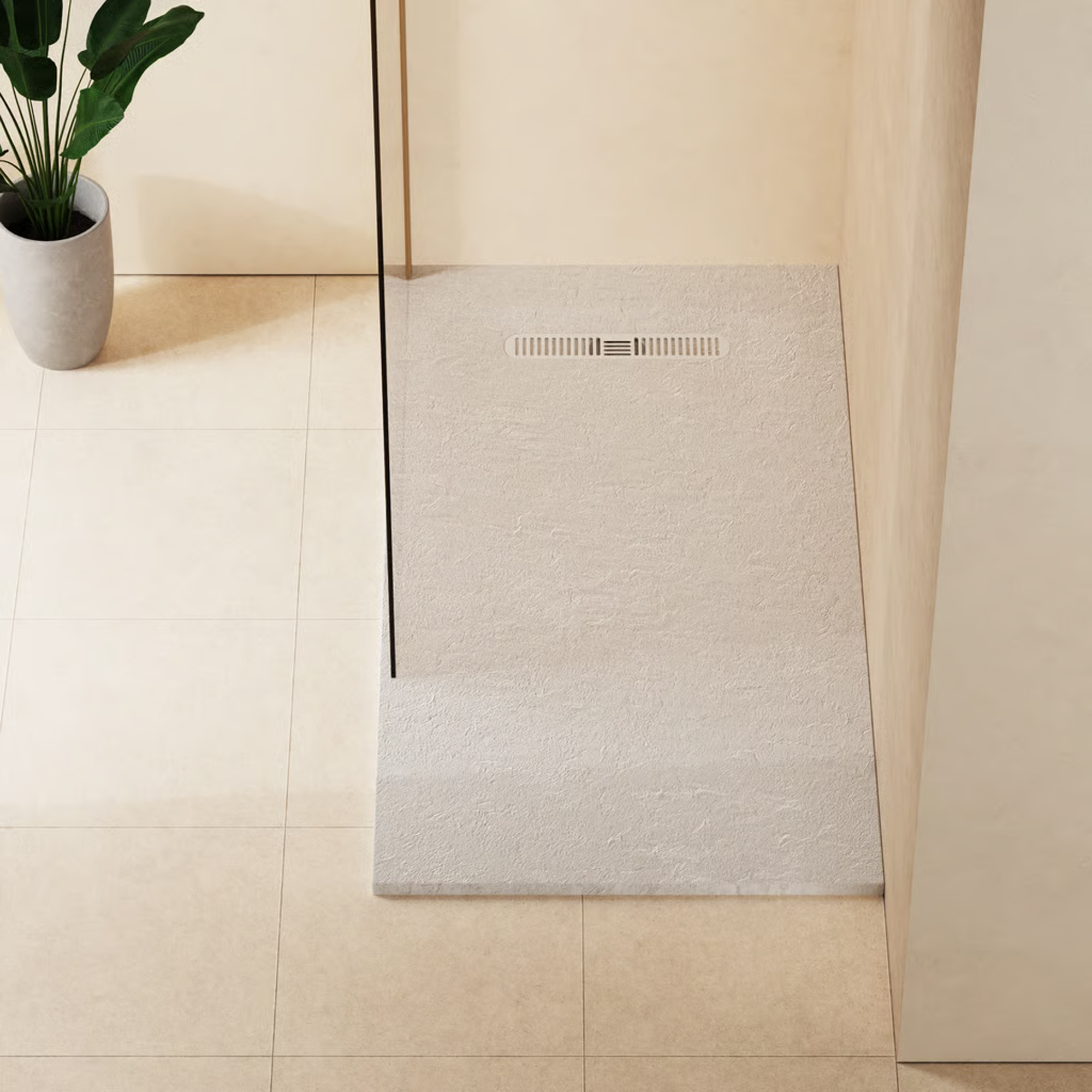 Crosswater Vito 25mm Dolomite Stone Resin Textured Rectangular Shower Tray with Linear Waste Cover