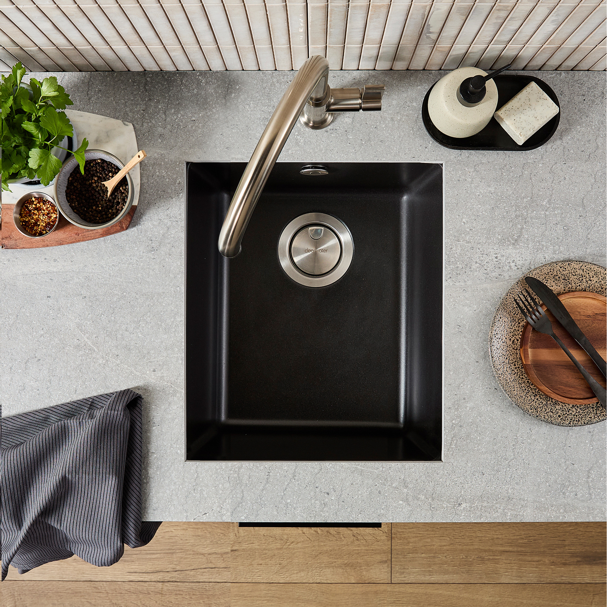 Clearwater Lumen 1 Bowl Granite Composite Inset/Undermount Kitchen Sink - 390 x 450mm