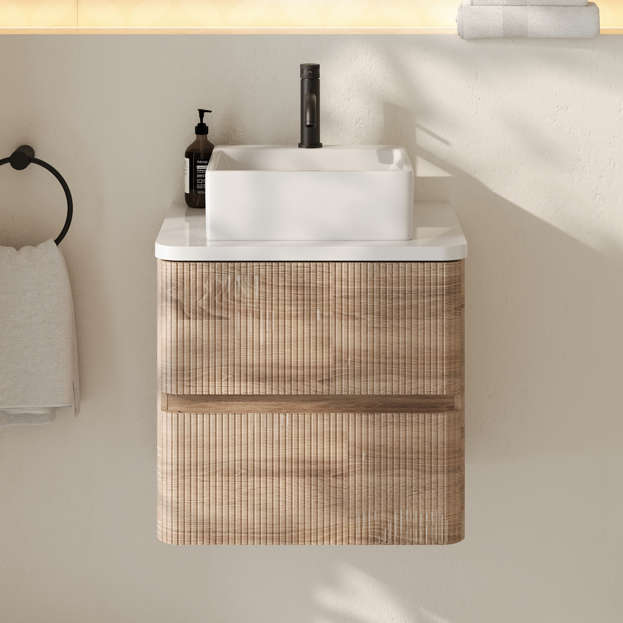 Drench Origin 500mm Fluted Wall Mounted Vanity Unit & Countertop