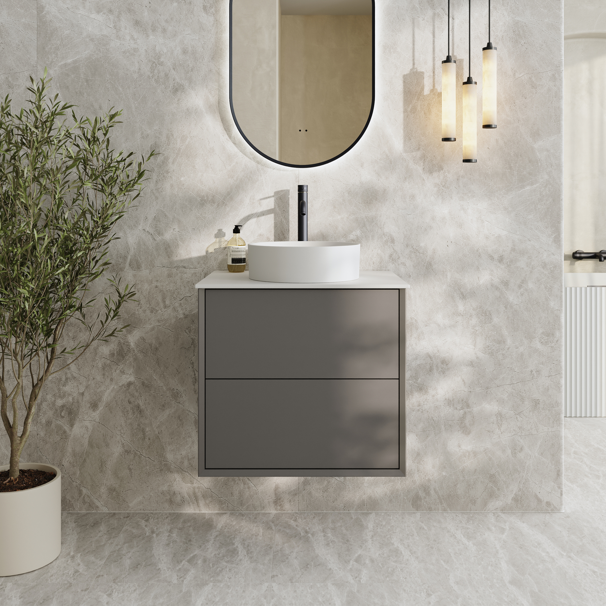 Oslo 600mm Wall Mounted Vanity Unit & Sintered Stone Countertop