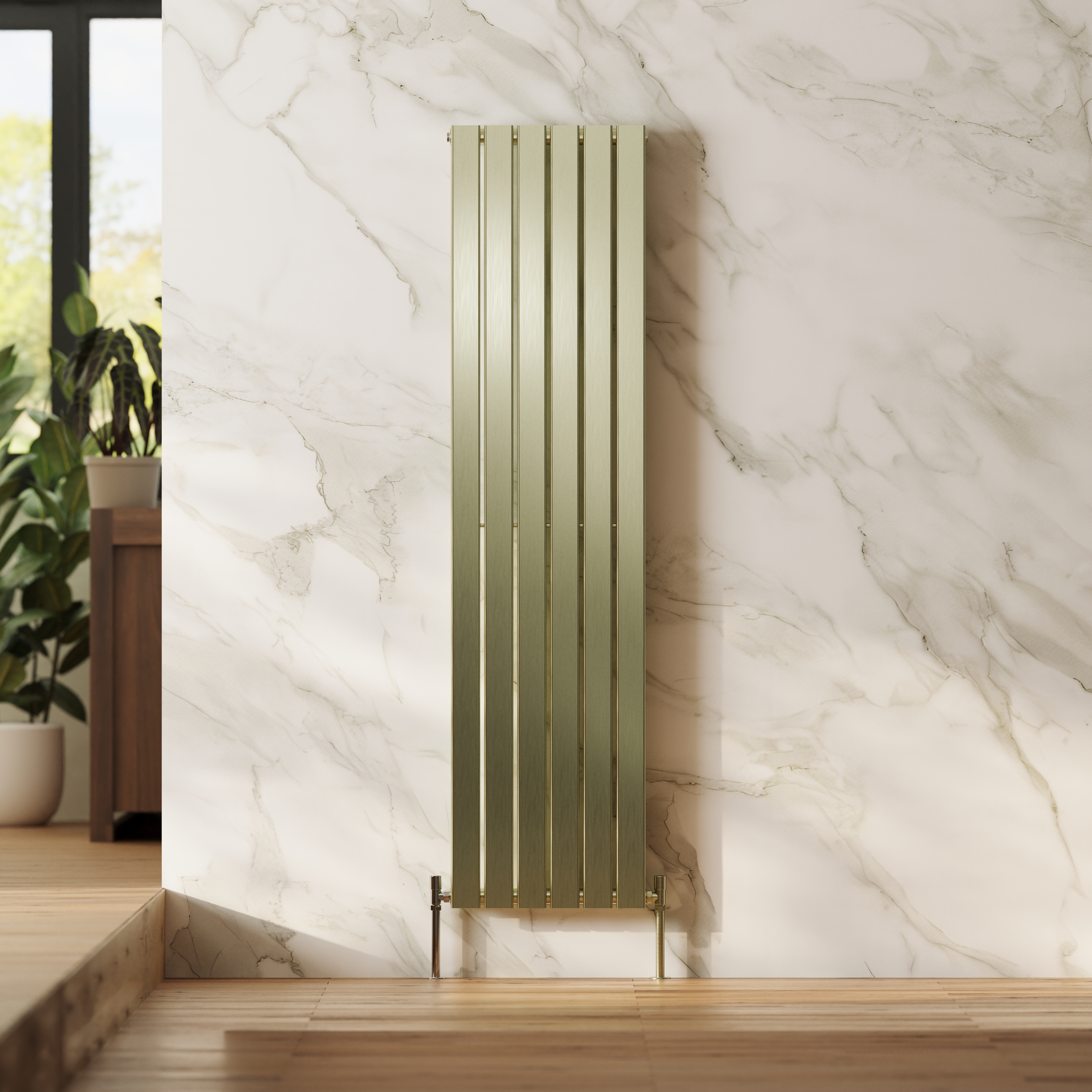Toasty Radiance Brushed Brass Single Flat Panel Vertical Radiator