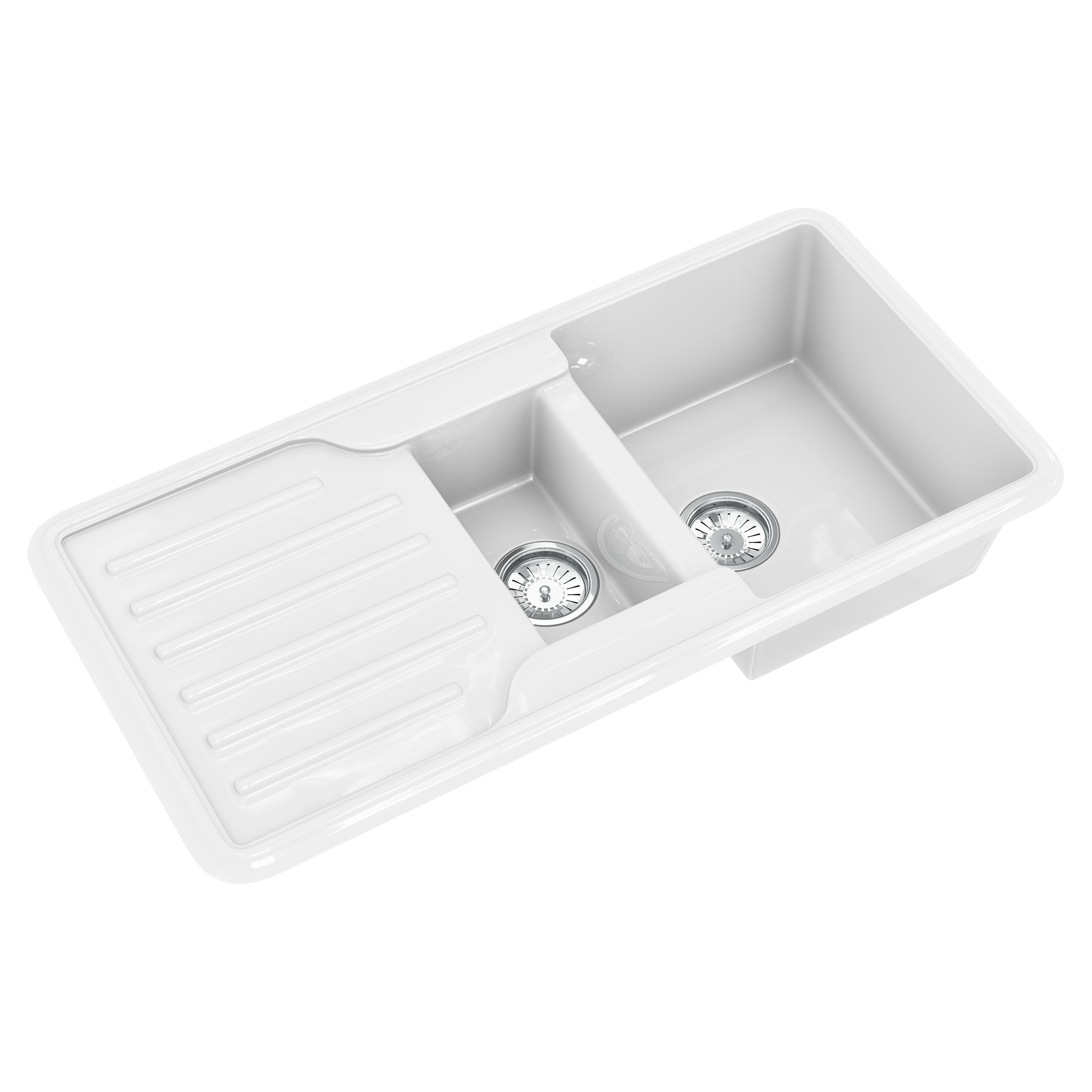 Vellamo Designer 1.5 Bowl Gloss White Traditional Comite Composite Inset Sink & Basket Strainer Waste - 1000 x 500mm