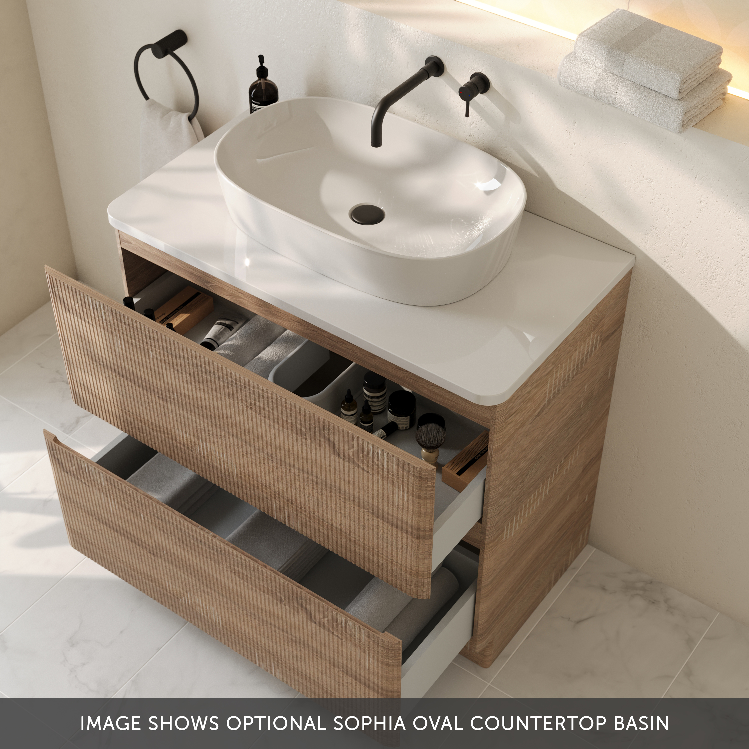 Drench Origin 900mm Fluted Floorstanding Vanity Unit & Countertop