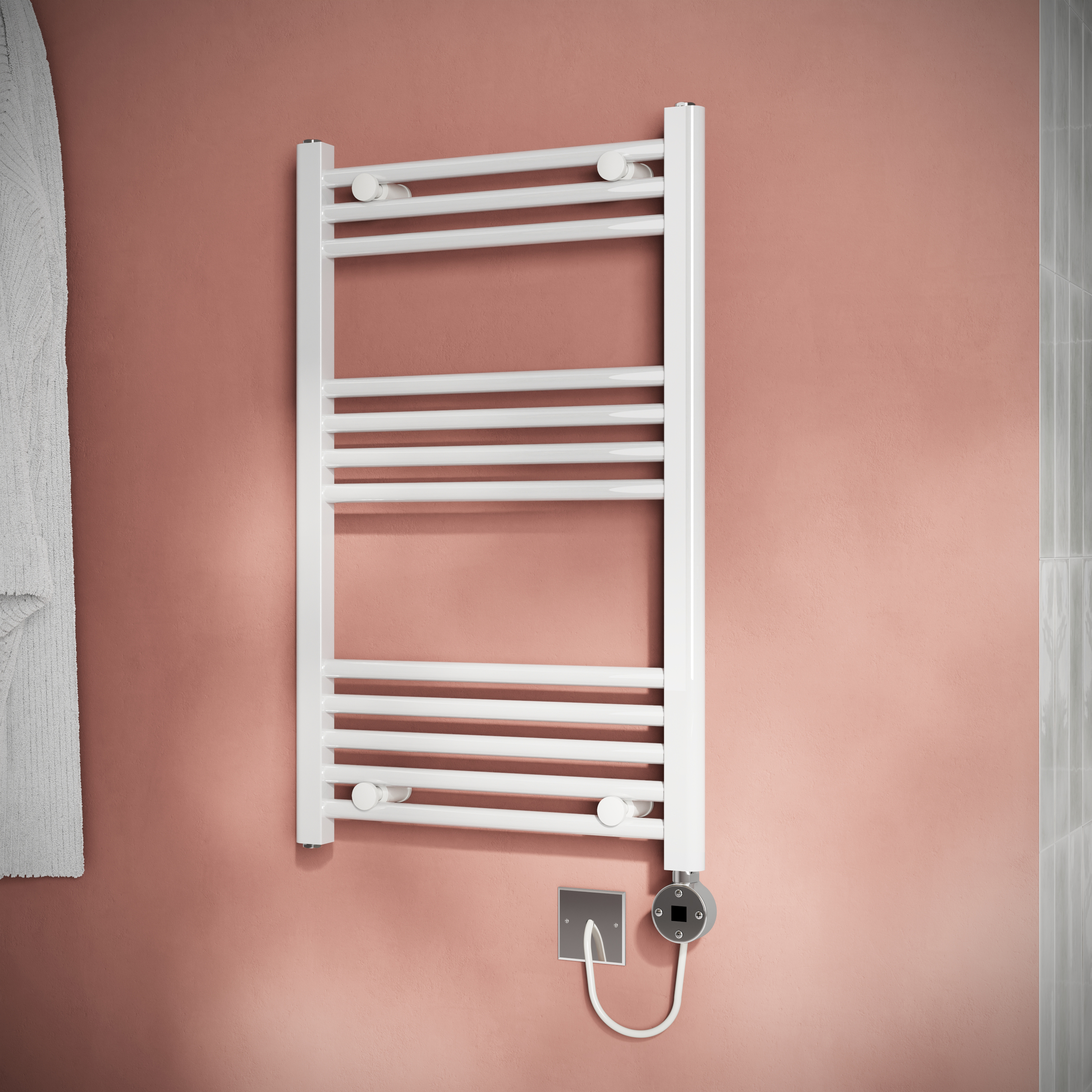 Toasty Glow White 22mm Electric Heated Ladder Towel Rail with Heating Element