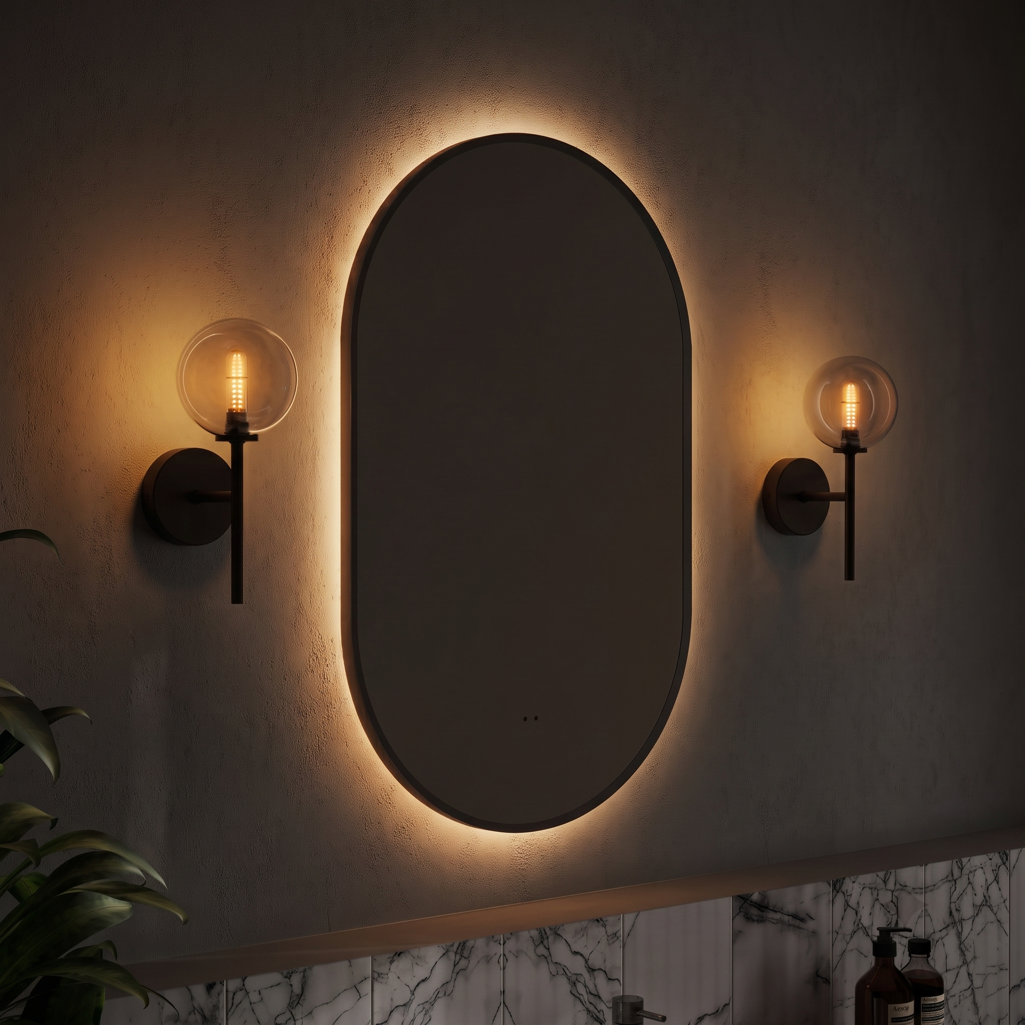 Billy LED Illuminated Oval Framed Mirror with Demister Pad & Colour Change Lights - 500 x 800mm