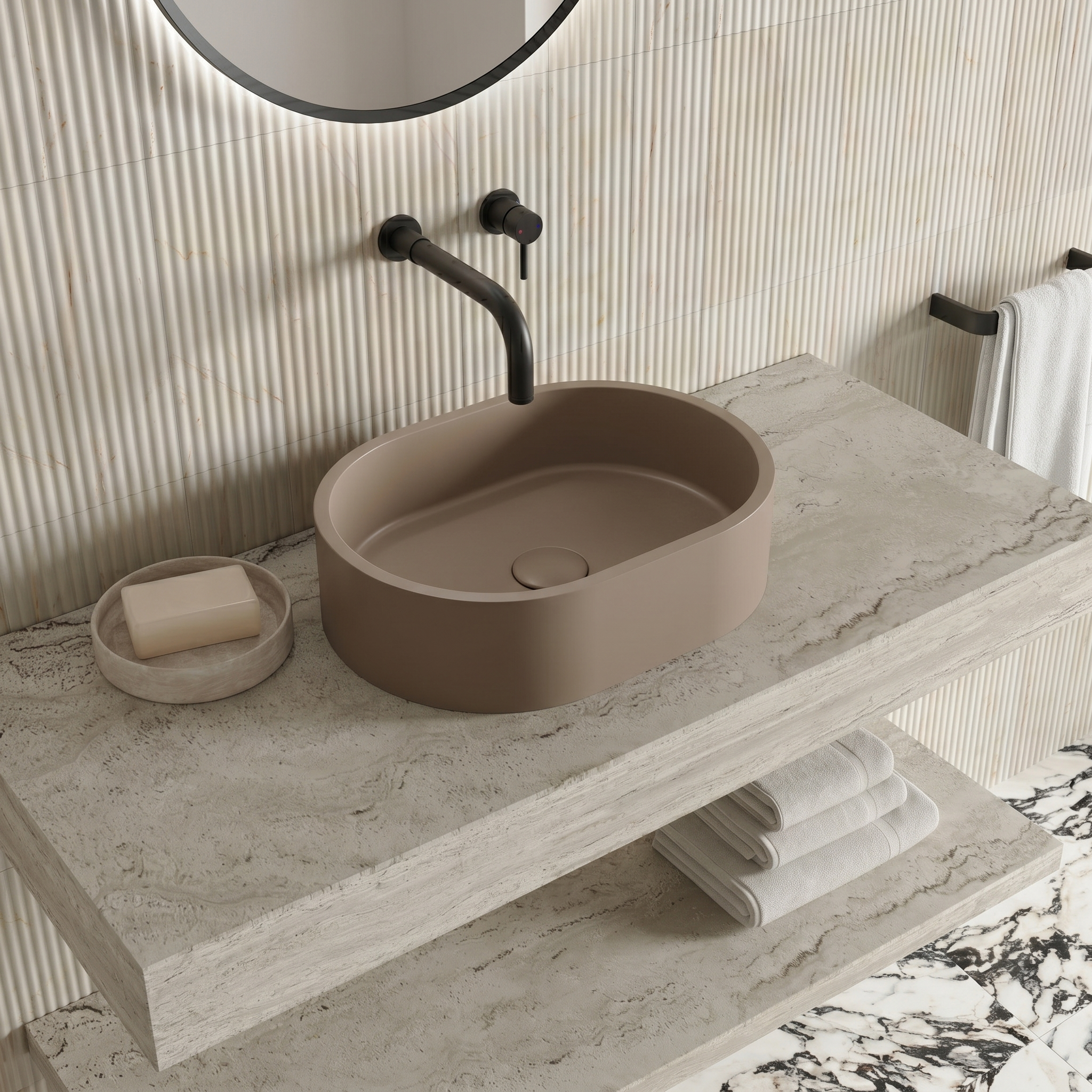 Harbour Concrete Small 400mm Oval Basin - Warm Clay