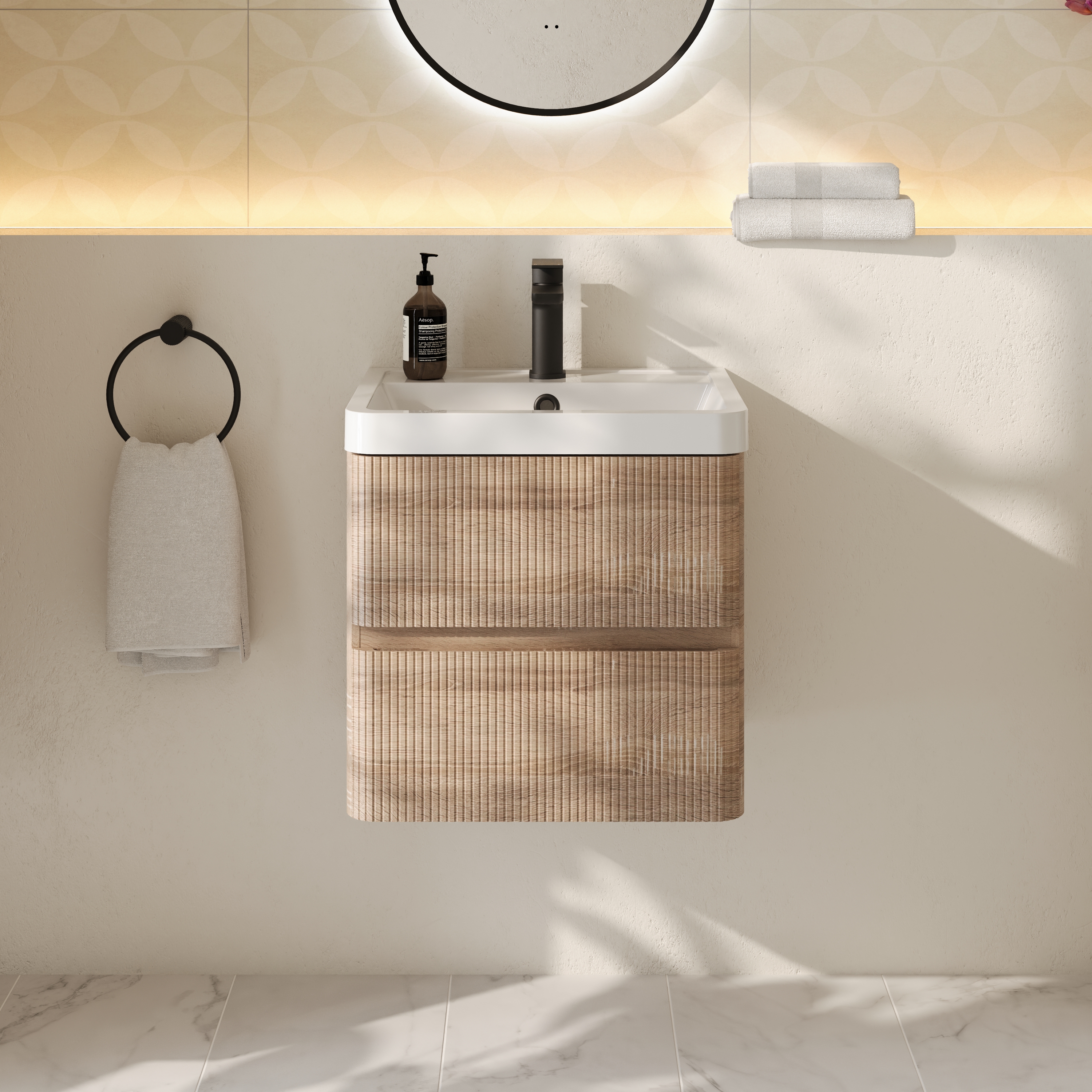 Drench Origin 500mm Fluted Wall Mounted Vanity Unit & Basin