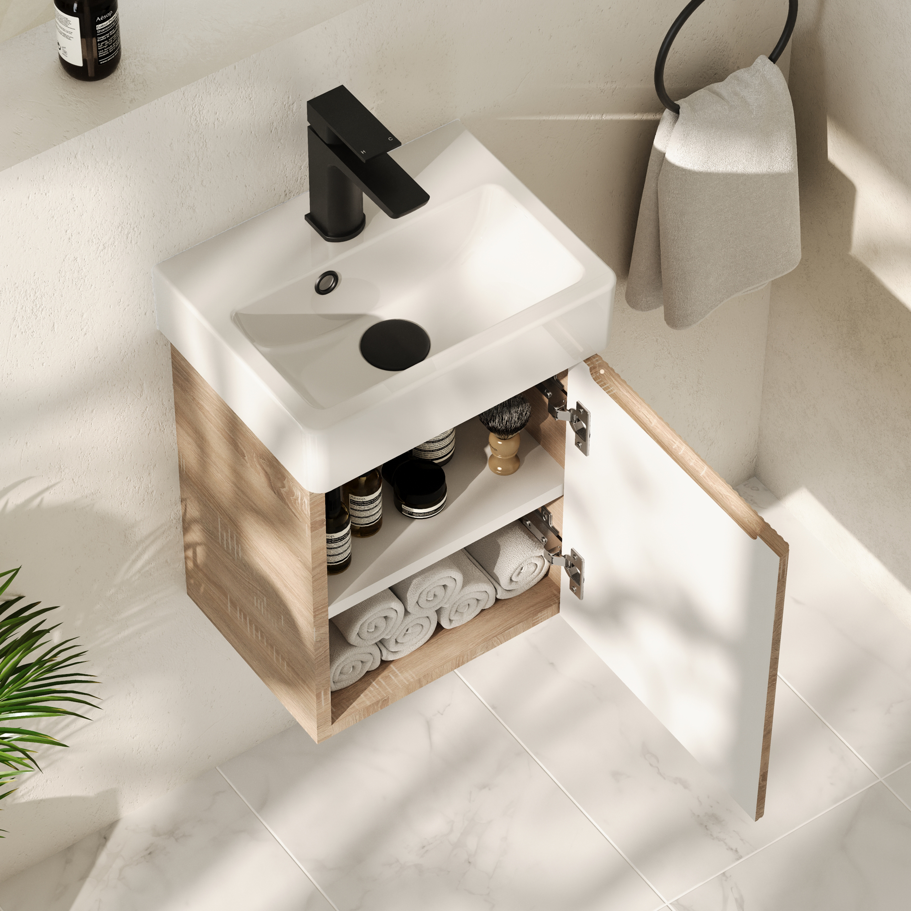 Drench Origin 340mm Fluted Cloakroom Wall Mounted Vanity Unit & Basin