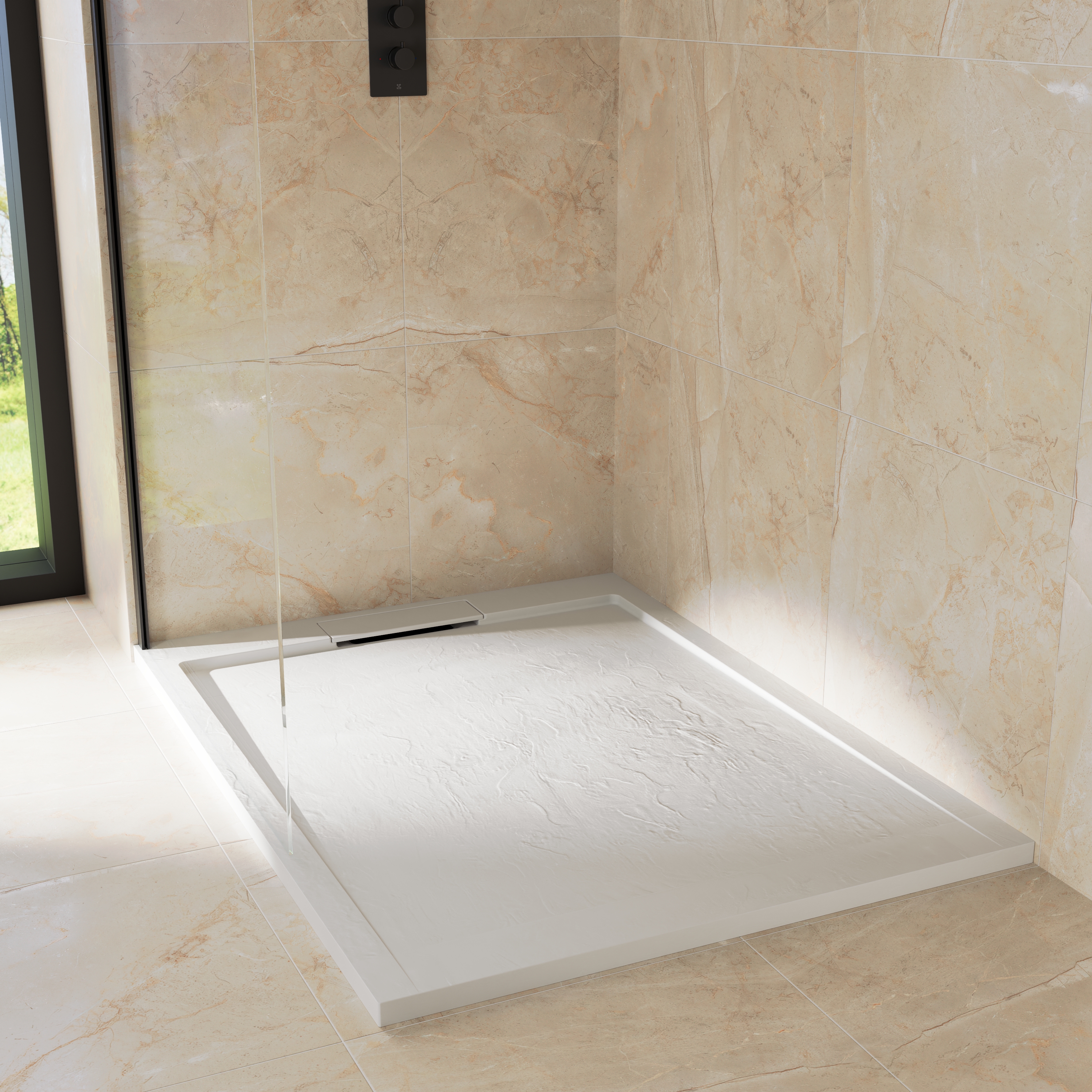Drench Origin Slate-Effect 30mm Textured Matt White Shower Tray with Hidden Waste