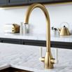 The Tap Factory Vibrance 2 Brushed Gold Twin Lever Mono Kitchen Mixer with Ivory Handles