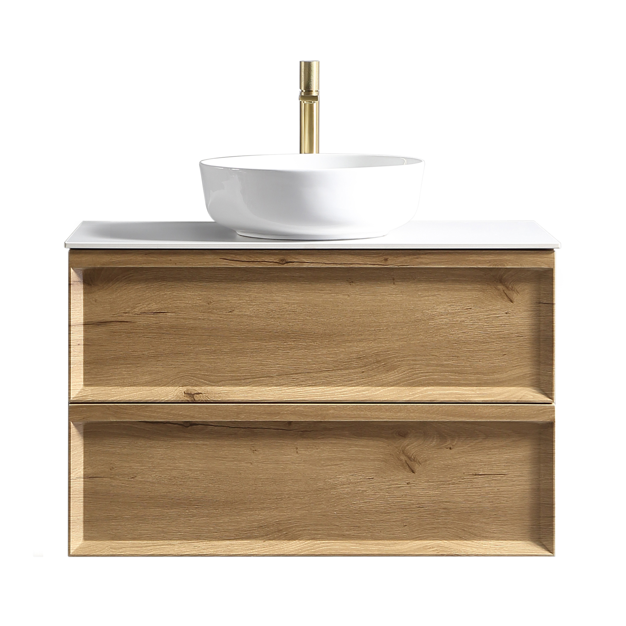 Aura 800mm Wall Mounted Natural Oak Vanity Unit & Sintered Stone Countertop