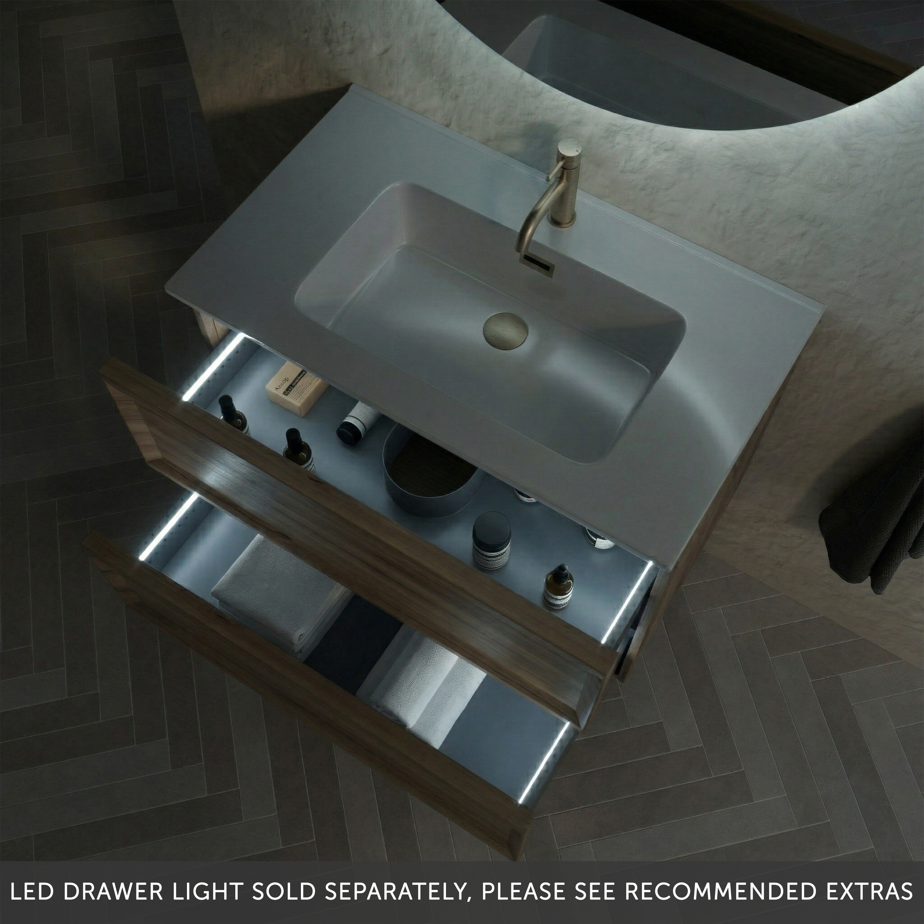 Aura 800mm Wall Mounted Natural Oak Vanity Unit & Matt White Basin