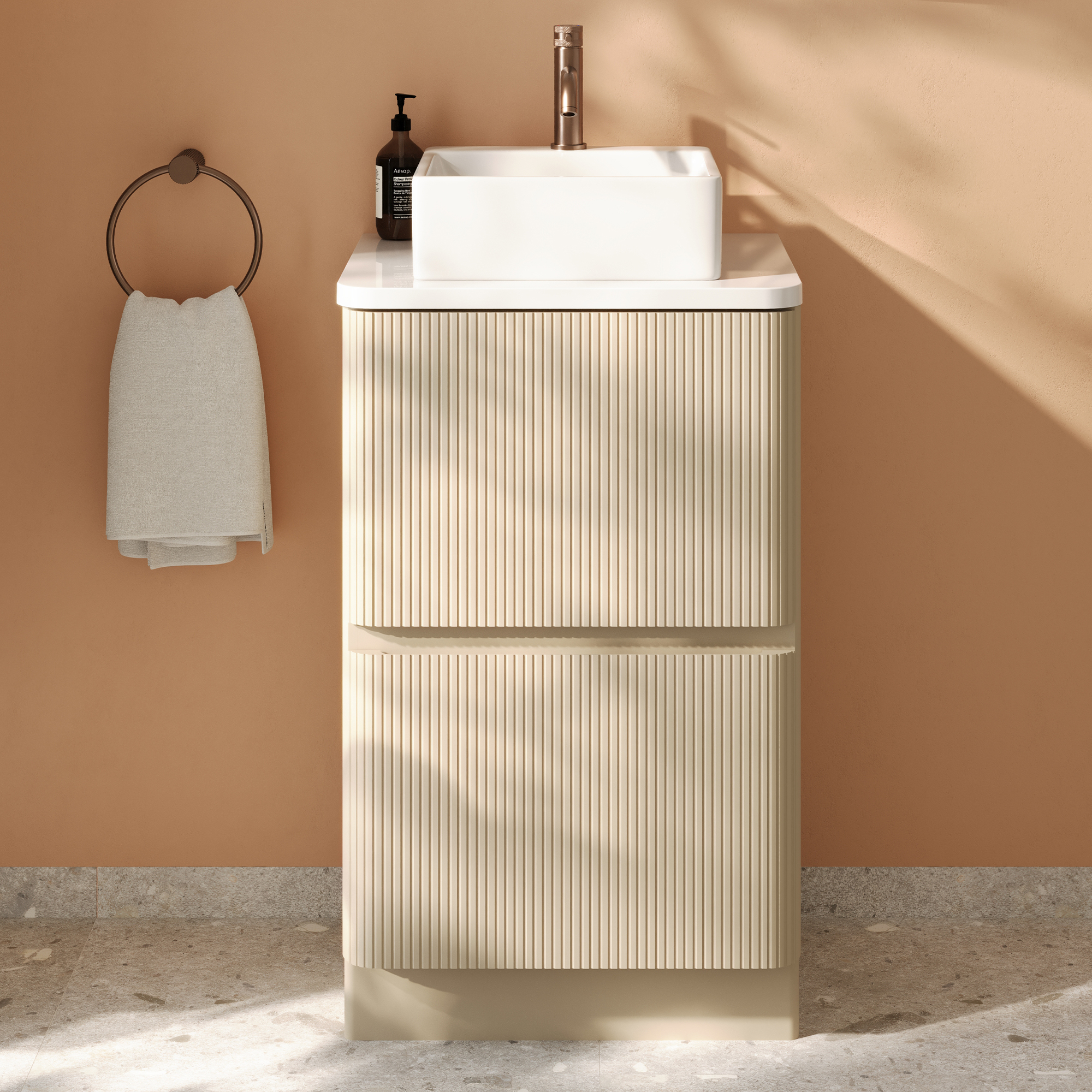 Drench Origin 500mm Fluted Floorstanding Vanity Unit & Countertop