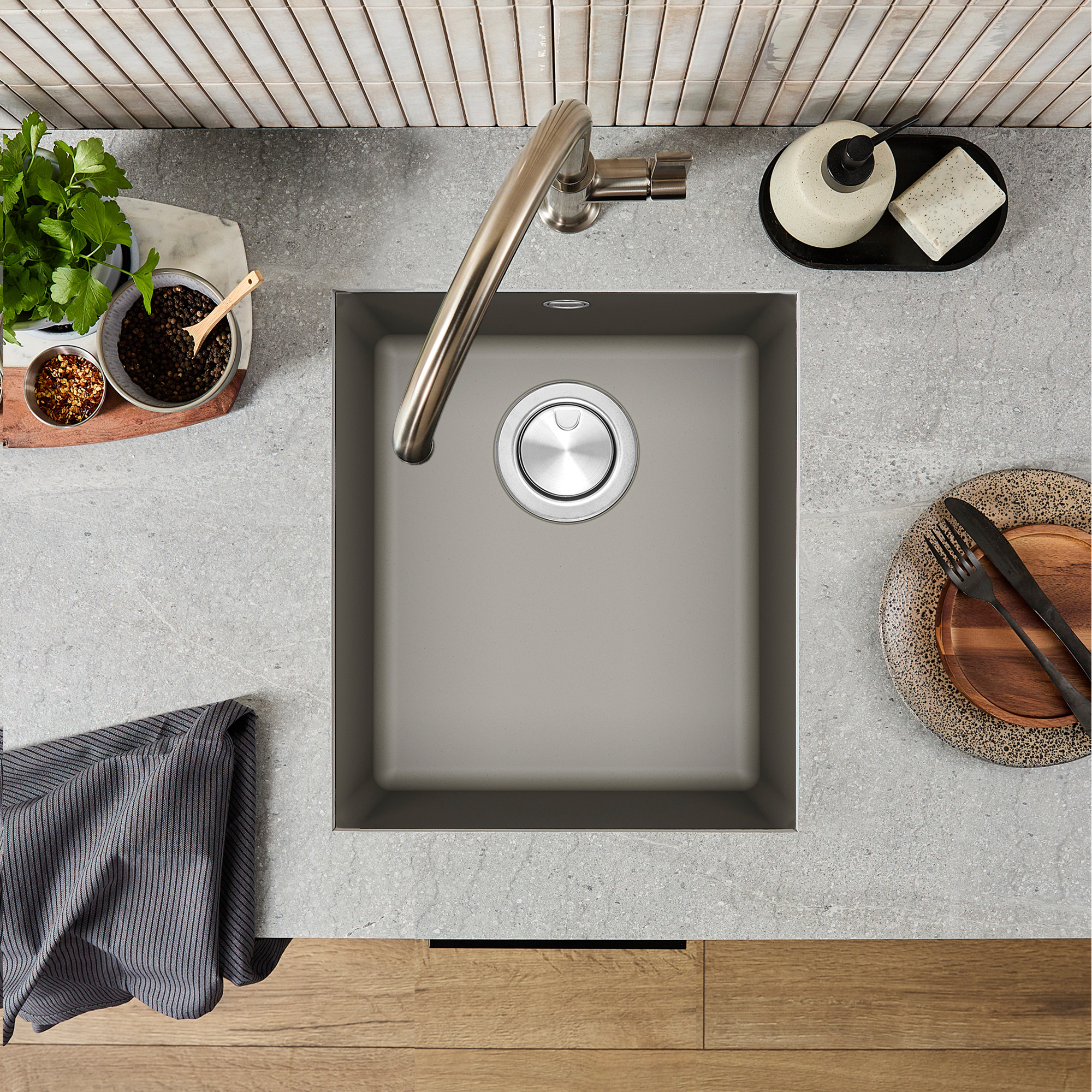 Clearwater Lumen 1 Bowl Granite Composite Inset/Undermount Kitchen Sink - 390 x 450mm