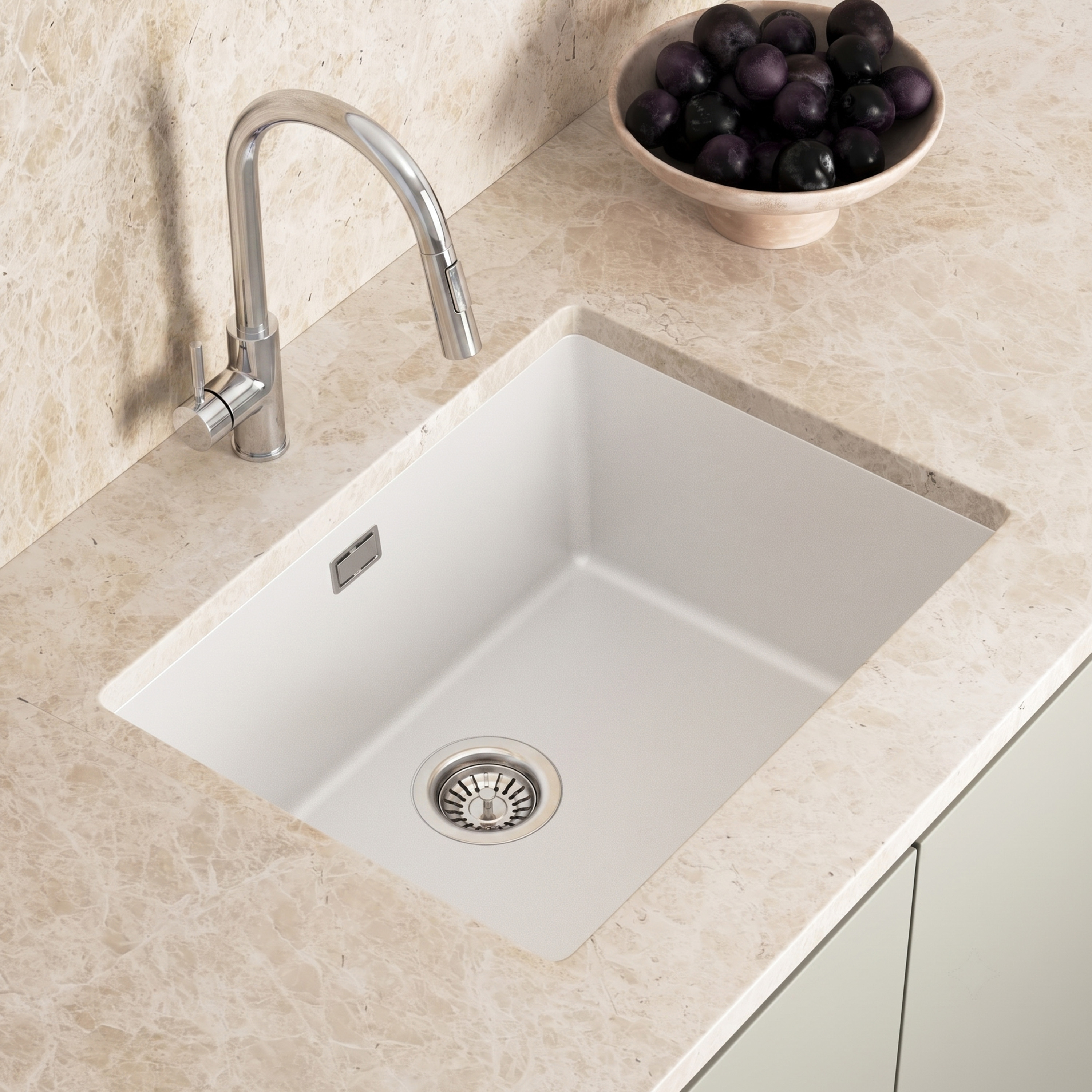 Vellamo Terra Large 1 Bowl Granite Composite Inset / Undermount Kitchen Sink & Waste - 610 x 460mm