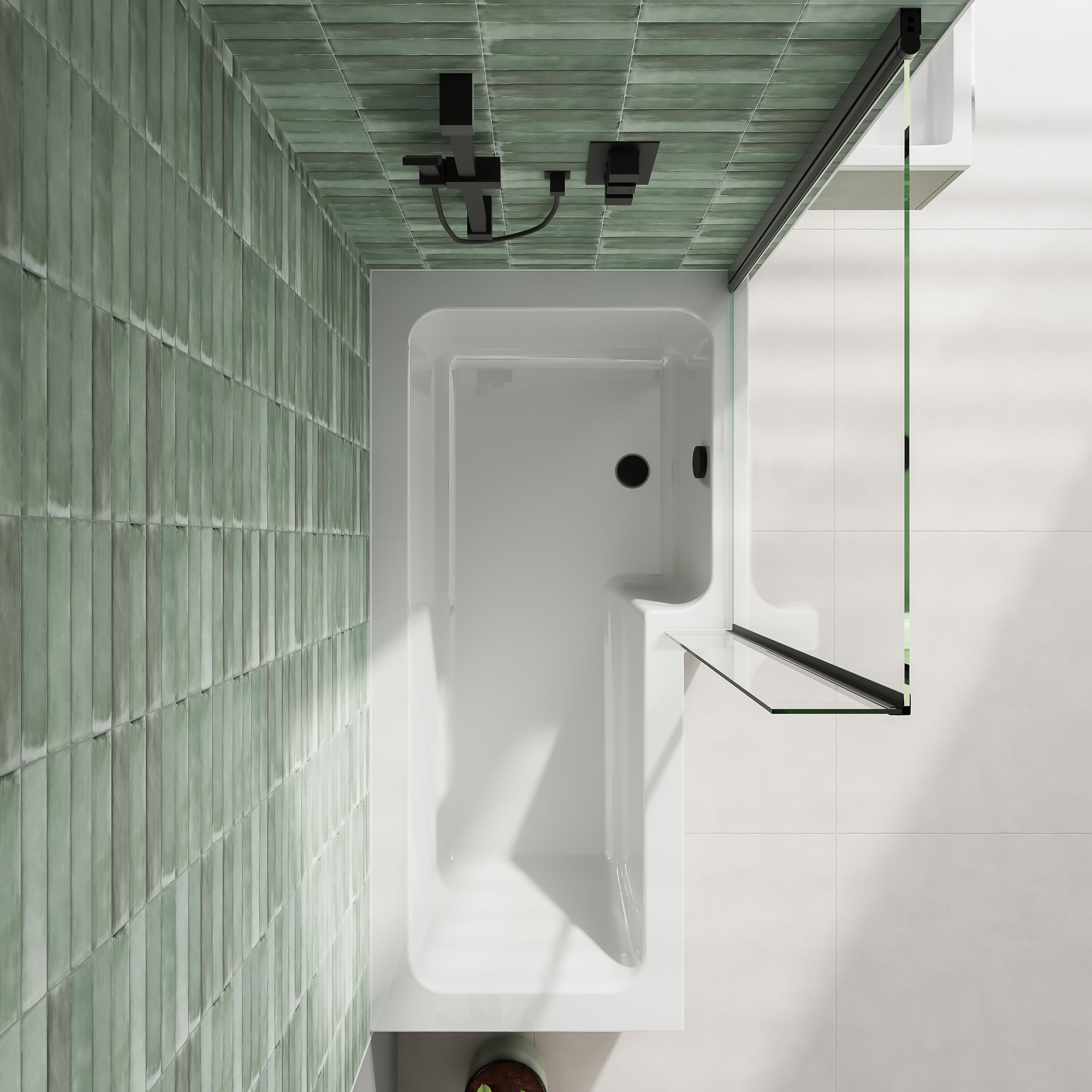 Erin Complete Modern Matt Black Bathroom Suite with 1700mm L Shaped Shower Bath & Rimless Toilet