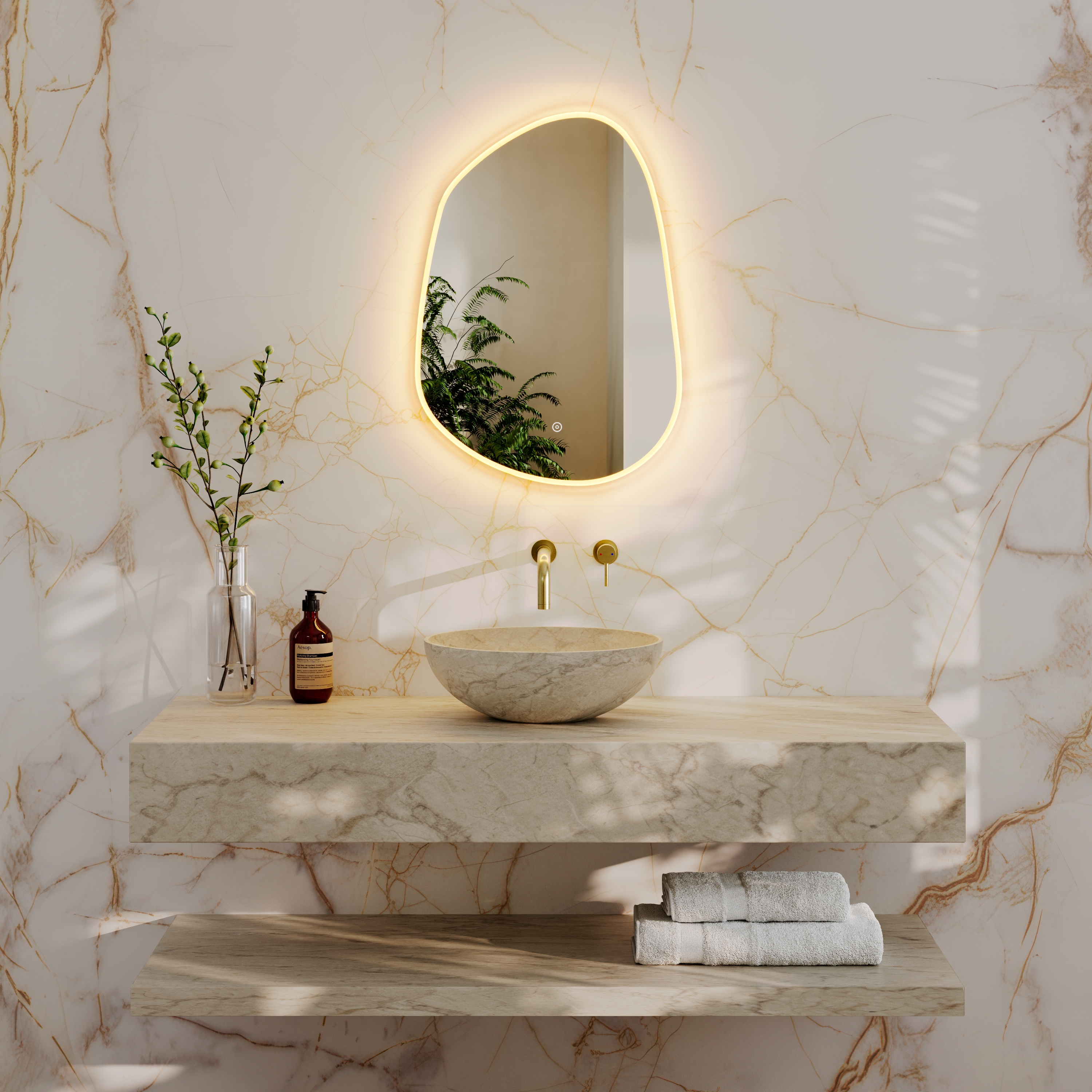 Organics Pond LED illuminated Mirror with Demister Pad & Colour Change Lights - 500 x 700mm