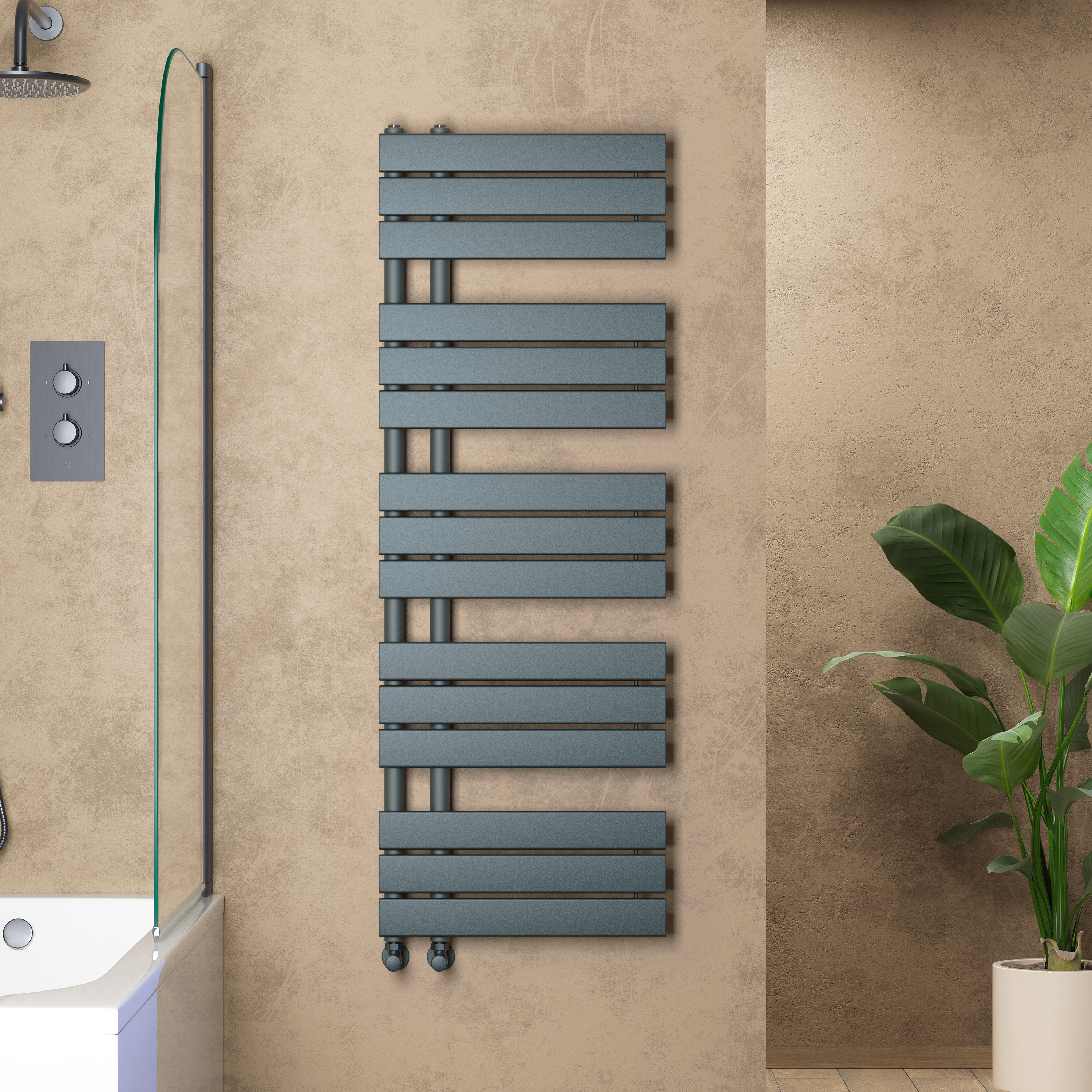 Toasty Haven Anthracite Flat Panel Offset Heated Towel Rail