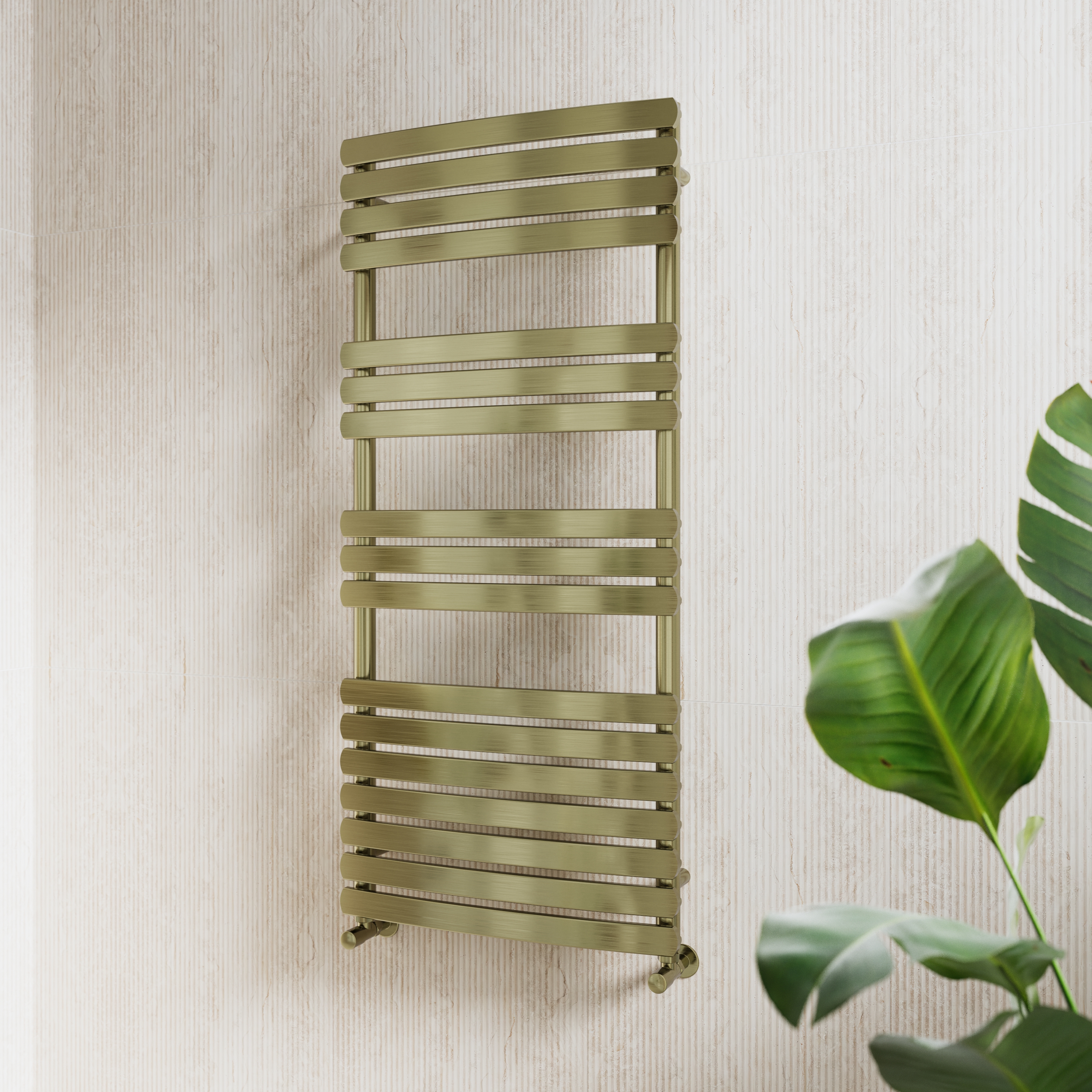 Toasty Solace Brushed Brass Curved Heated Towel Rail