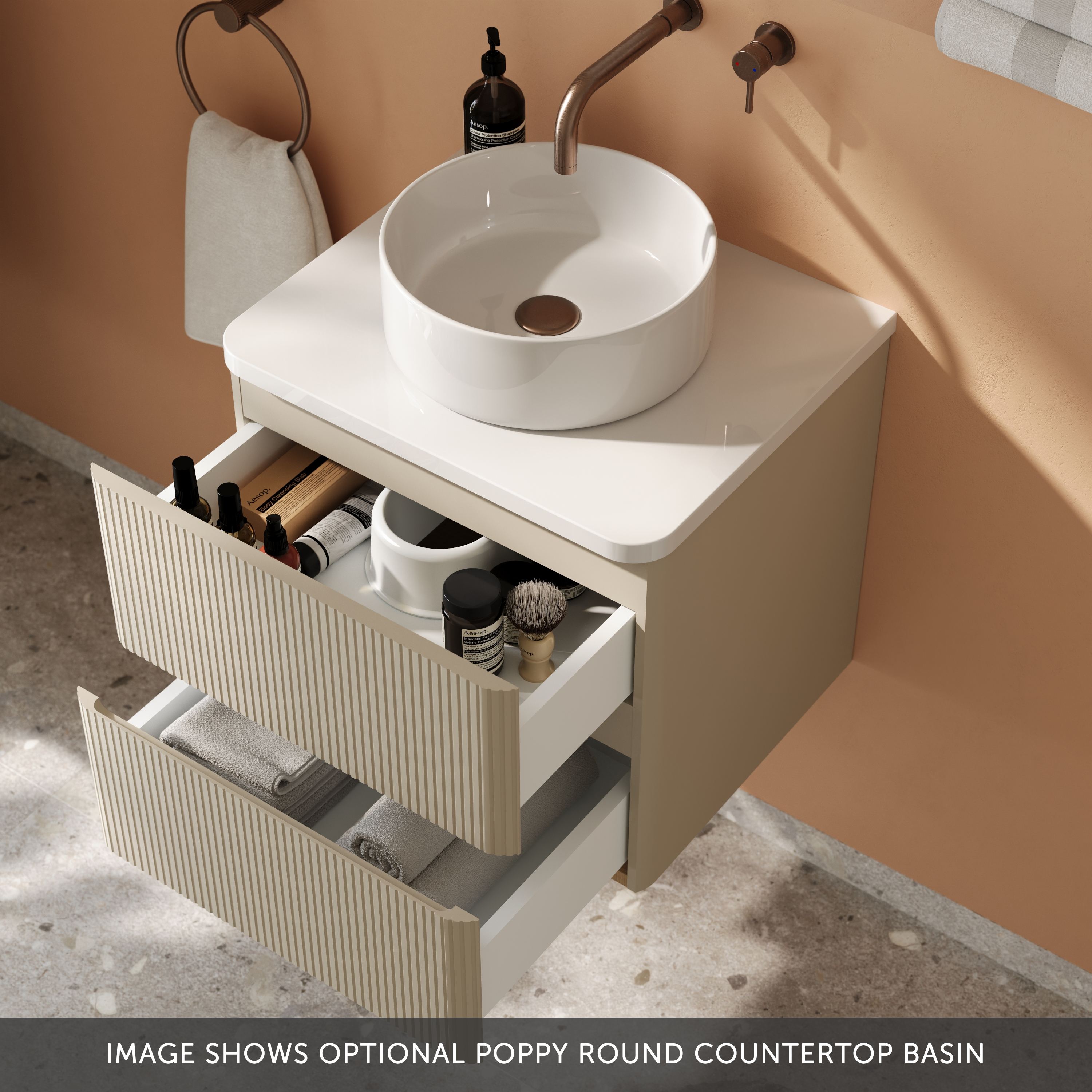 Drench Origin 500mm Fluted Wall Mounted Vanity Unit & Countertop