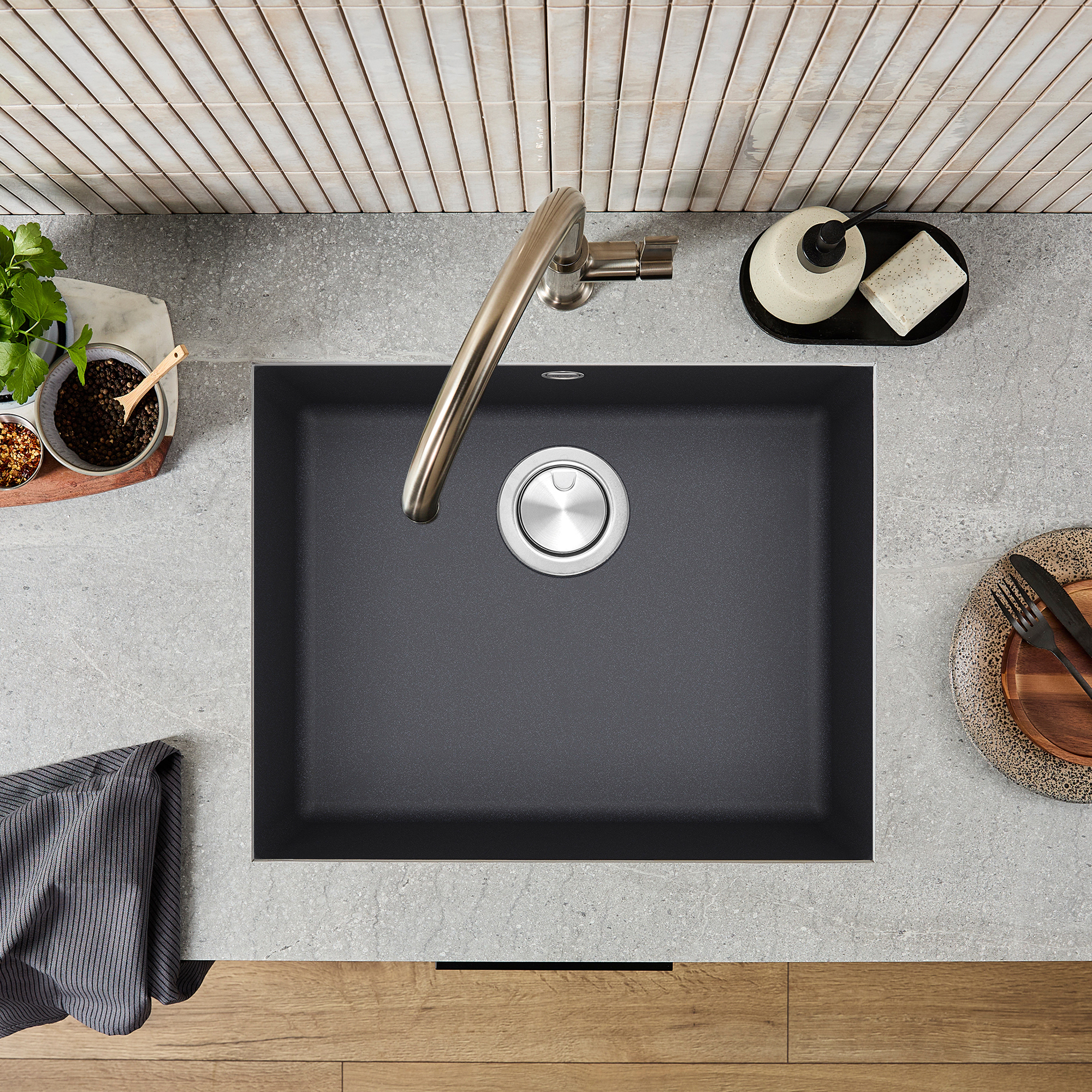 Clearwater Lumen 1 Bowl Granite Composite Inset/Undermount Kitchen Sink - 550 x 450mm