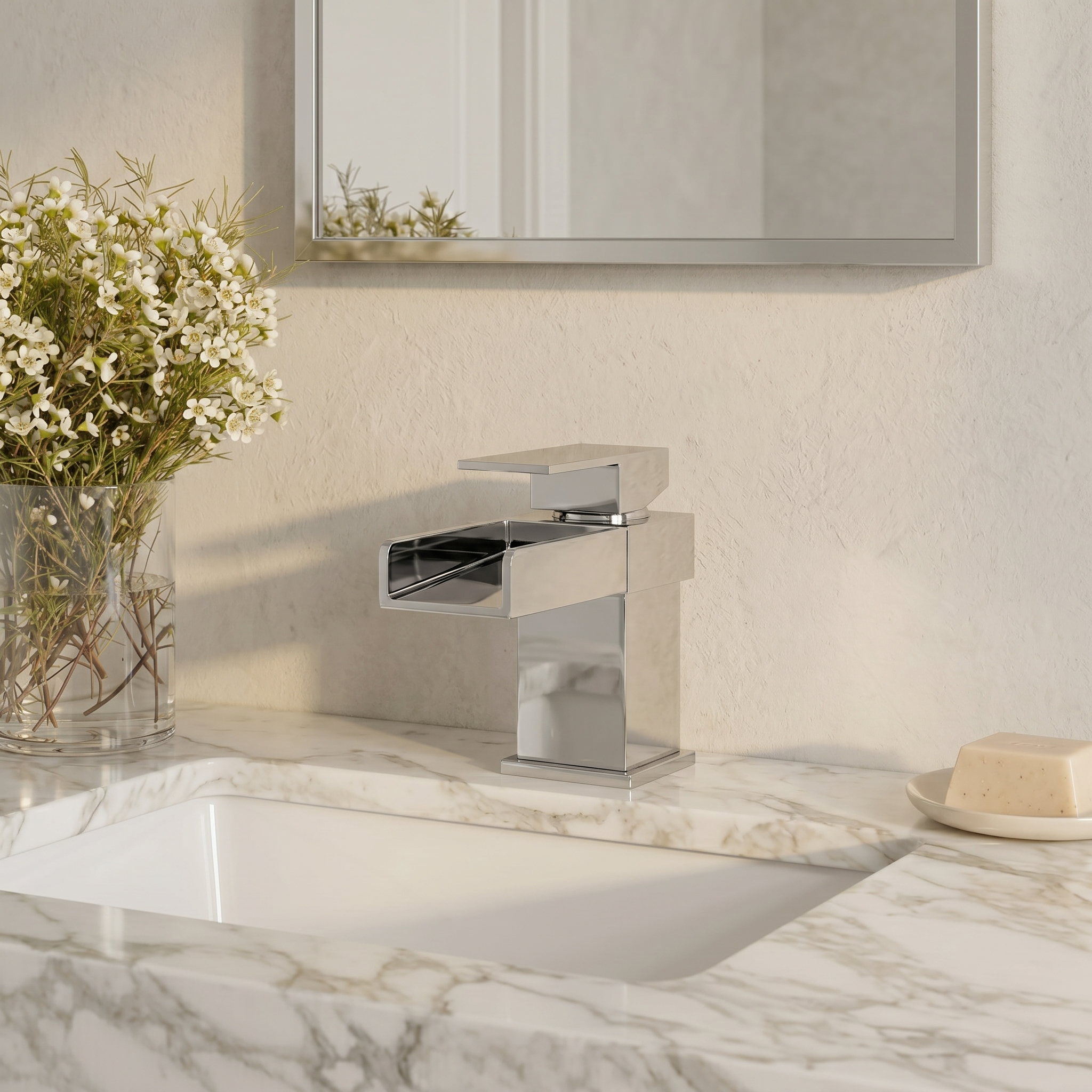 Vellamo Maya Waterfall Basin Mixer with Clicker Waste