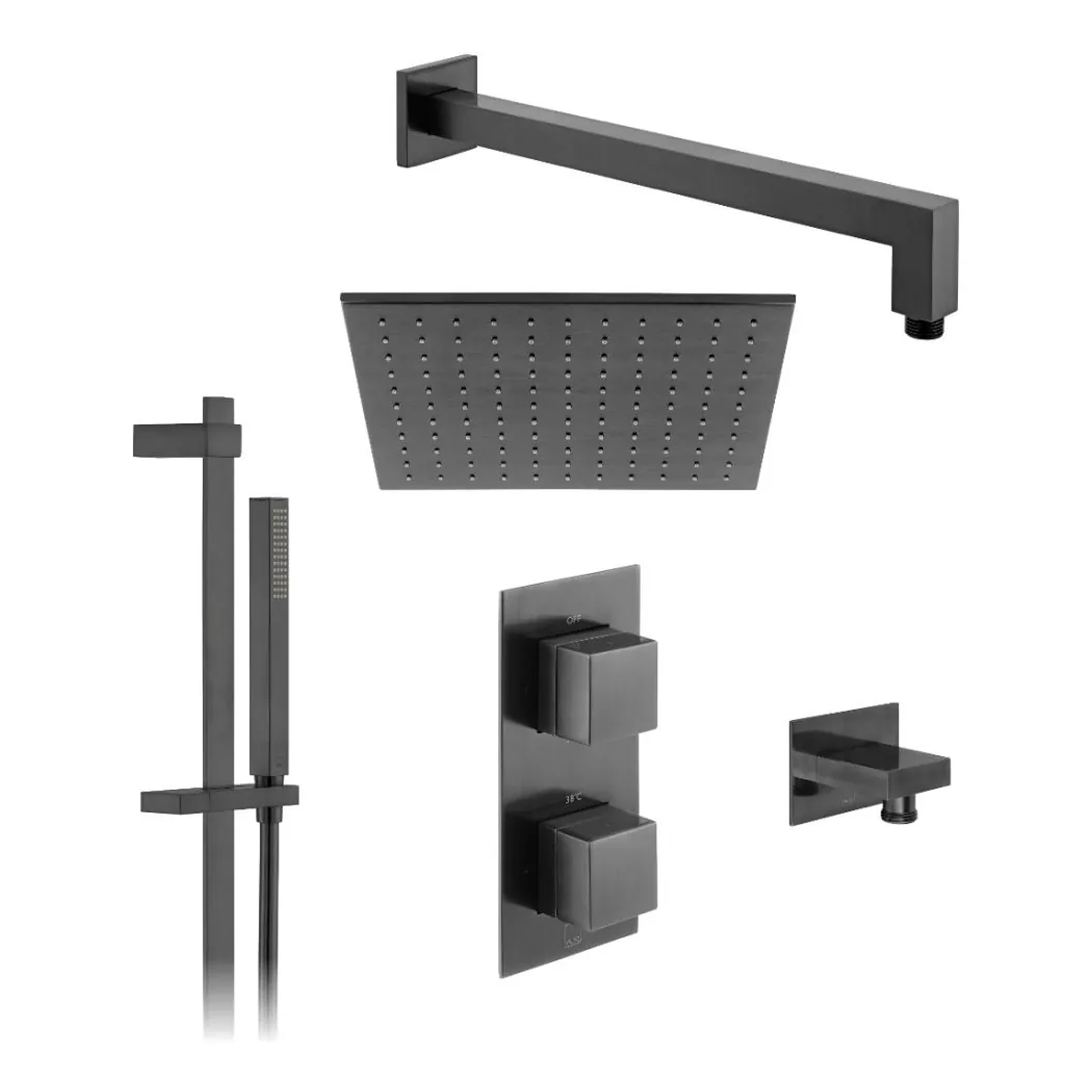 Vado Individual Tablet Notion 2 Outlet Square Concealed Thermostatic Valve, Fixed Head & Shower Rail Kit
