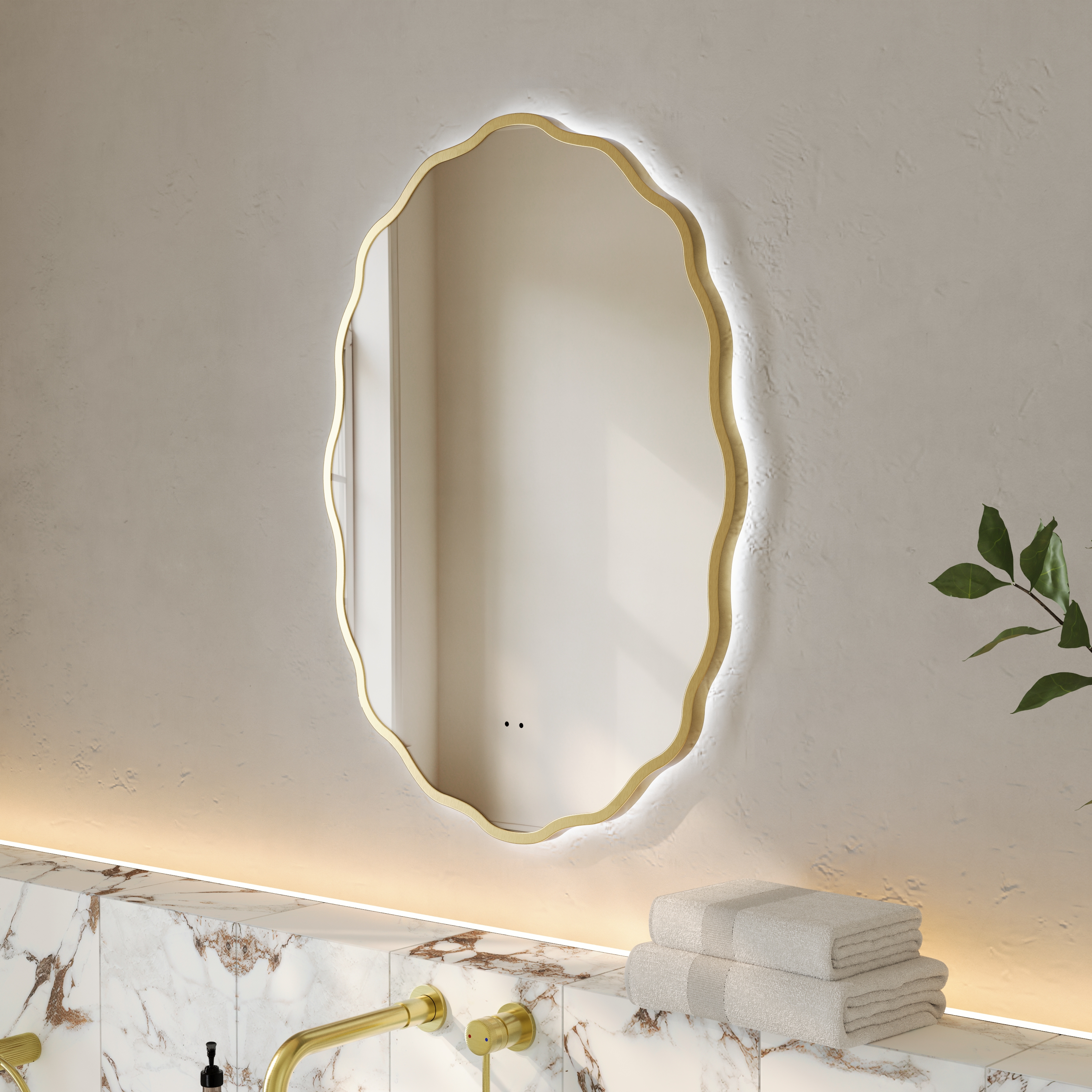Daisy LED Illuminated Wavy Edge Framed Mirror with Demister Pad & Colour Change Lights - 550 x 750mm