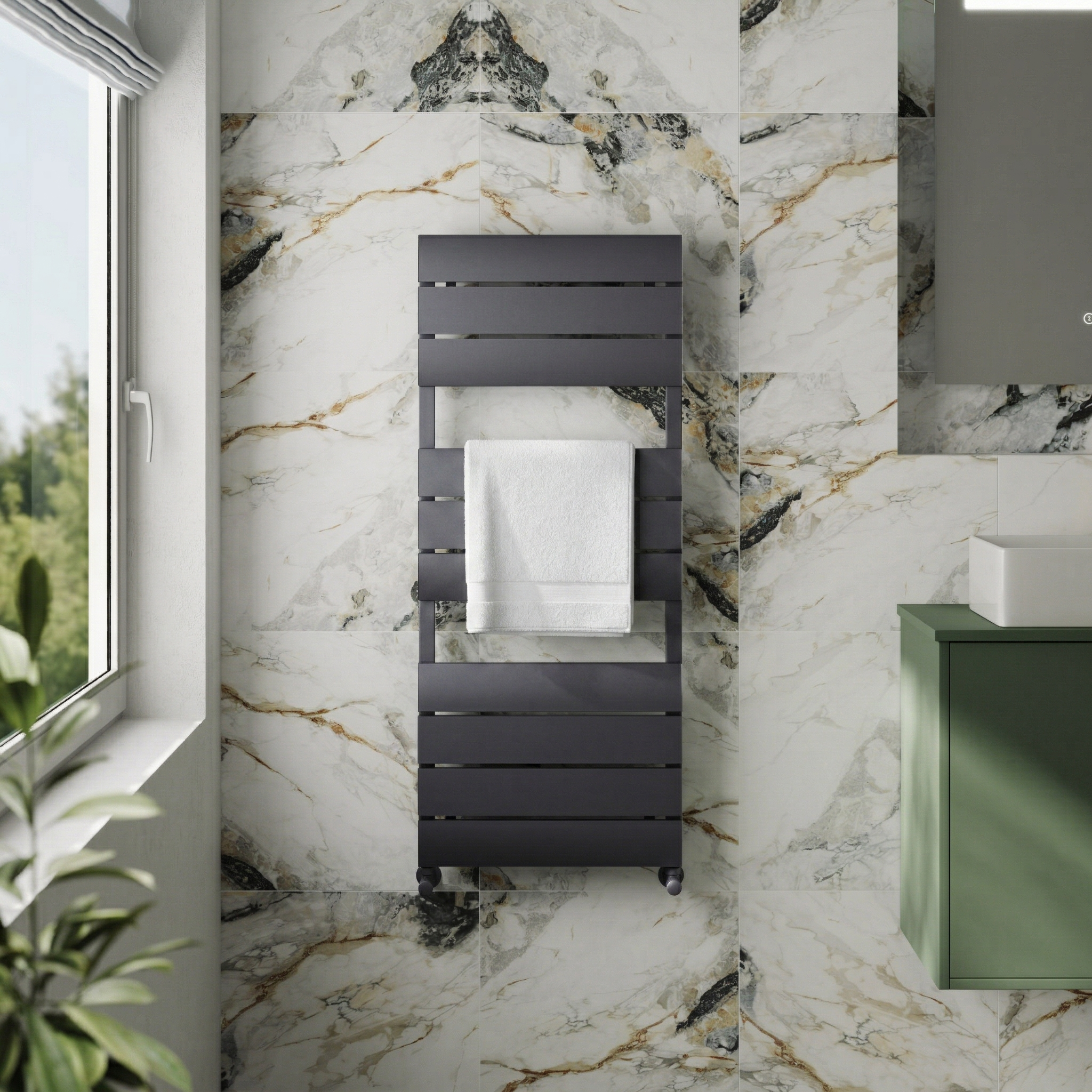 Toasty Dawn Anthracite Aluminium Heated Towel Rail - 1200 x 500mm