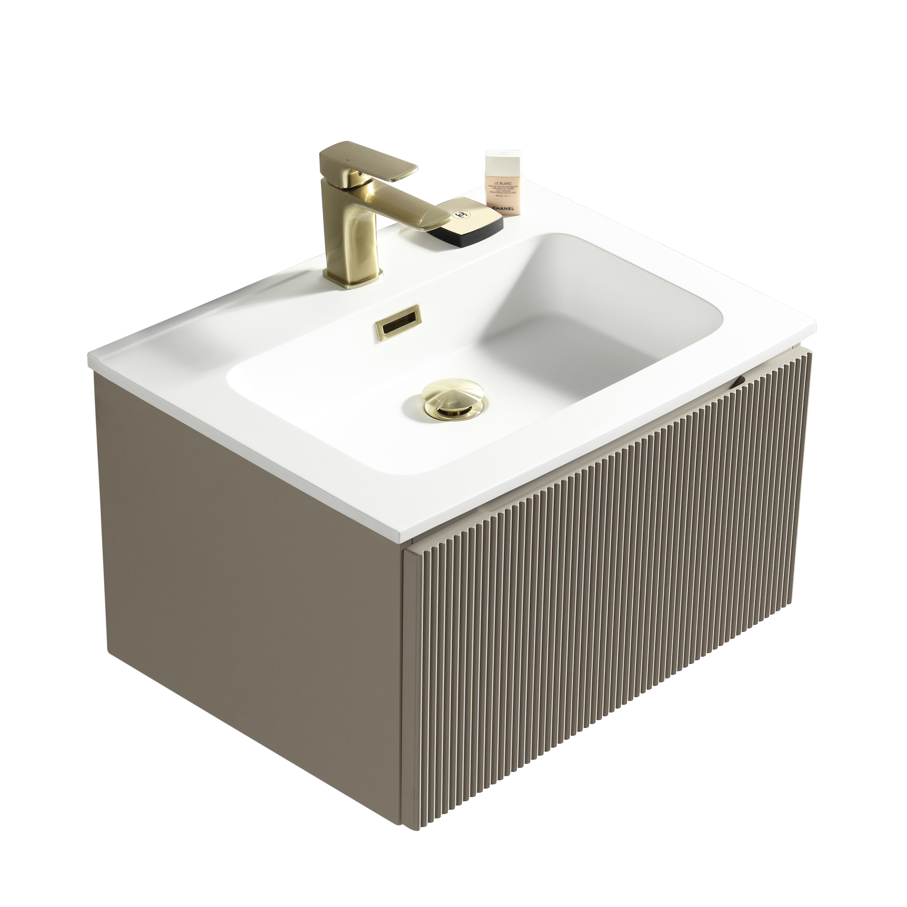 Drench Groove 600mm Fluted Wall Hung Vanity Unit & Matt Stone Basin