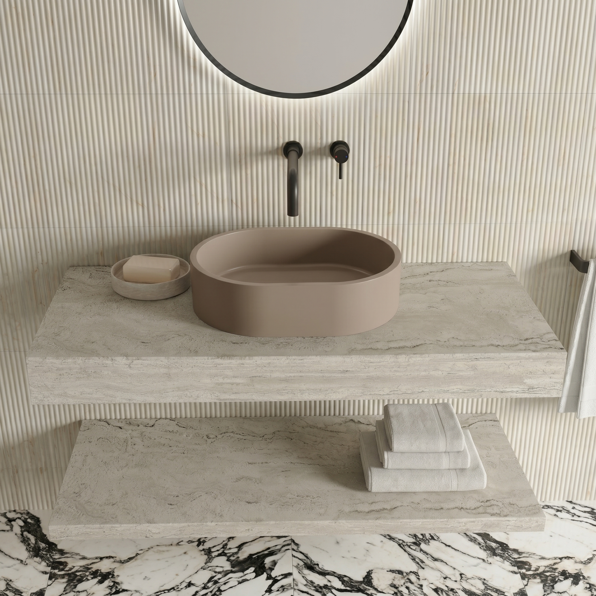 Harbour Concrete Small 400mm Oval Basin - Warm Clay
