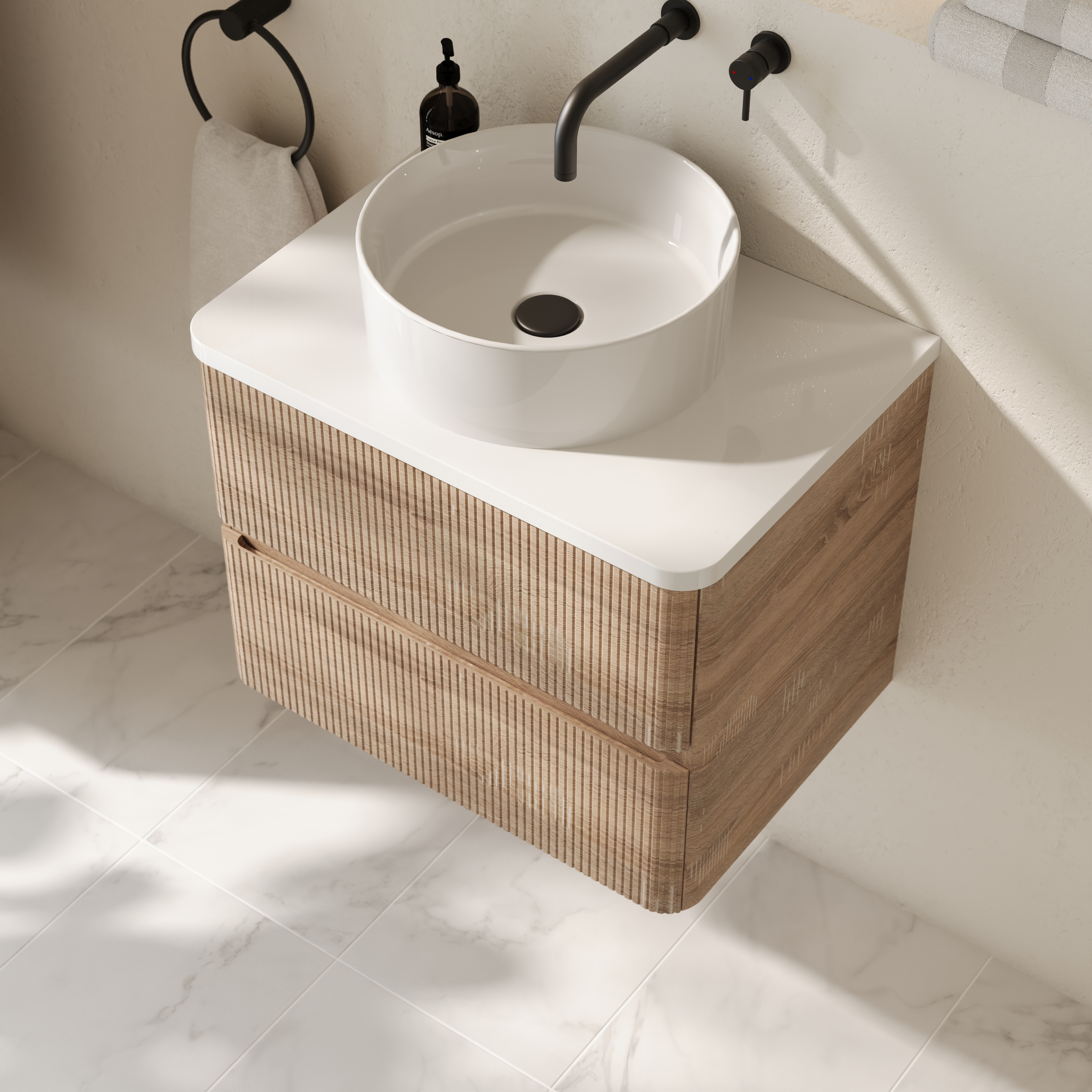 Drench Origin 600mm Fluted Wall Mounted Vanity Unit & Countertop