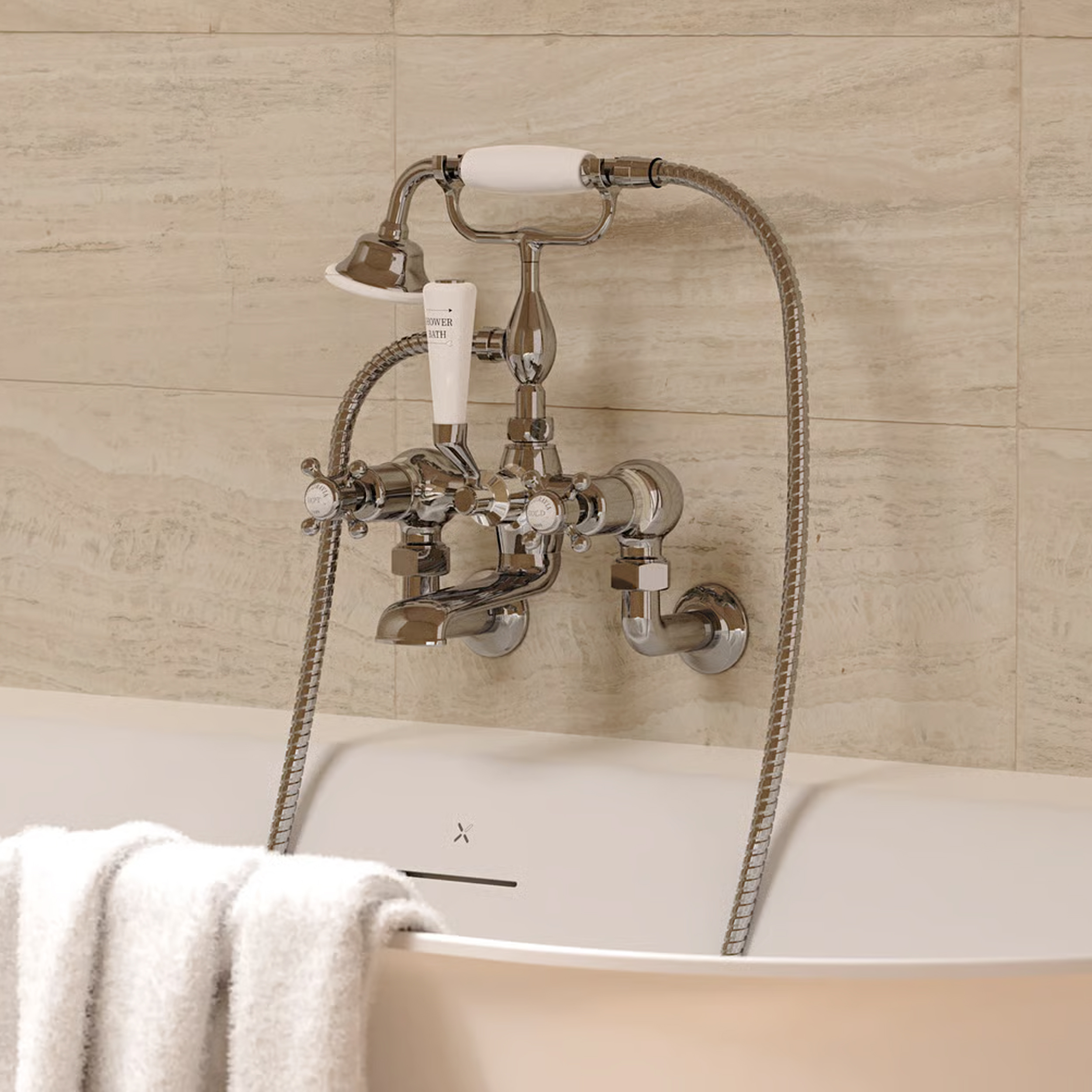 Crosswater Belgravia Crosshead Wall Mounted Bath Shower Mixer with Handset Kit